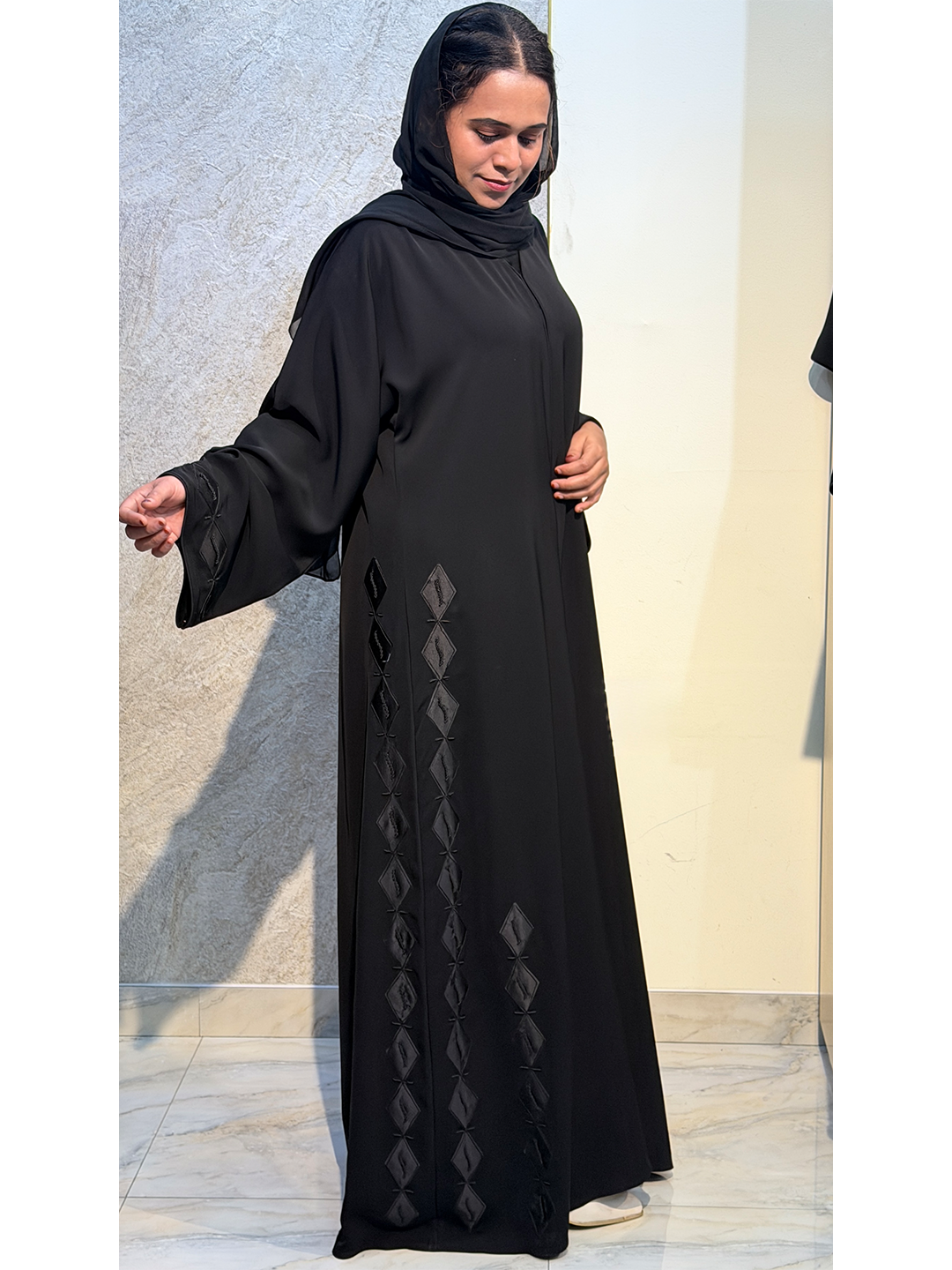 Black Leather Cut & Handwork Abaya