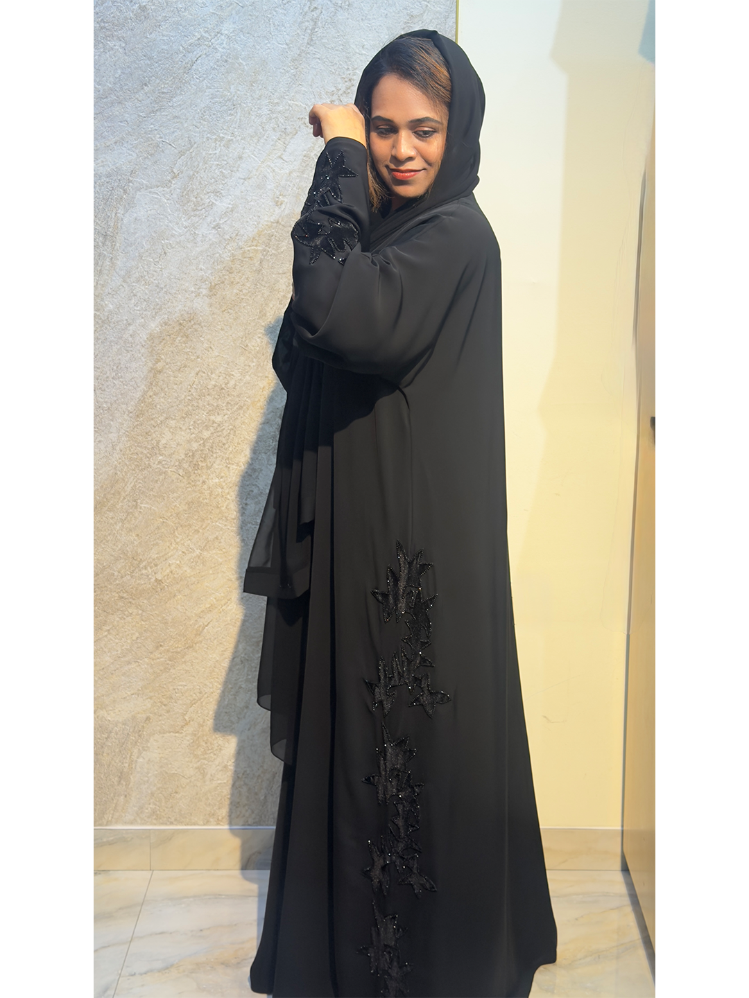 Korean Nida abaya with velvet design