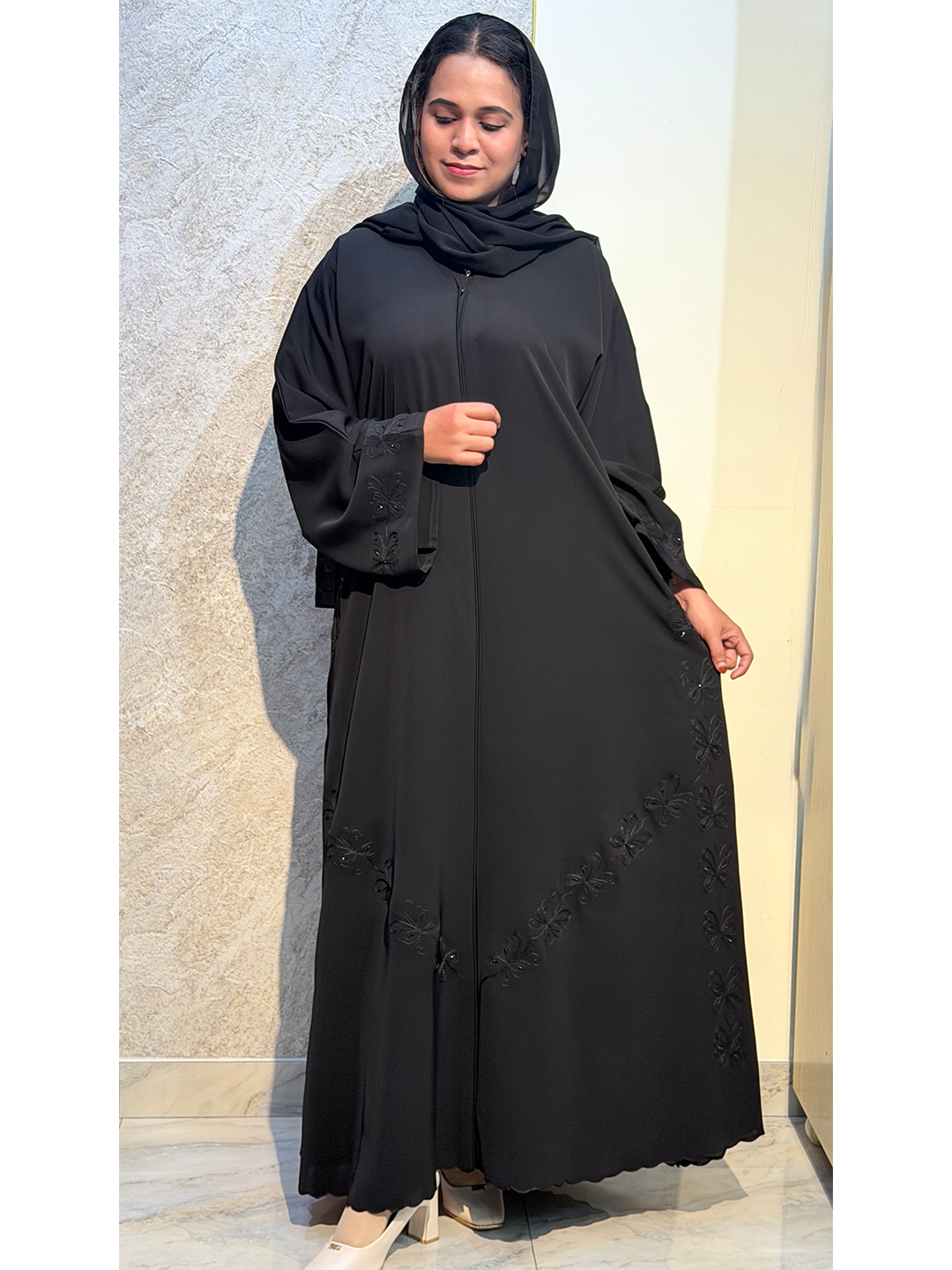 Black Floral Embroidery Abaya
