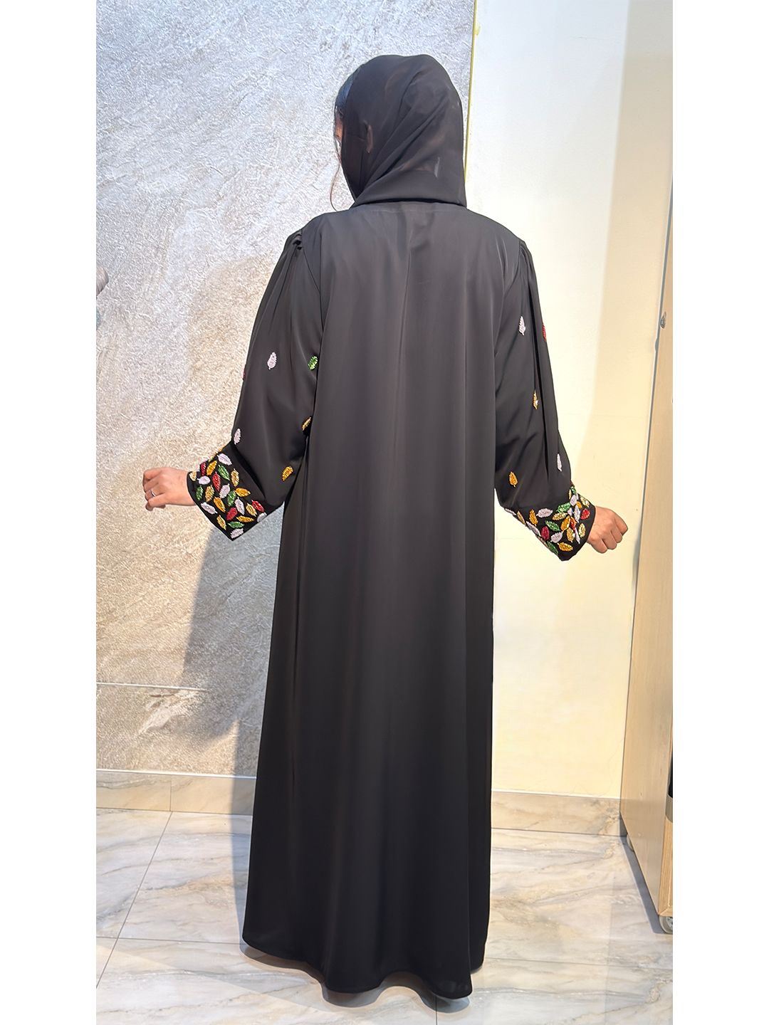  Premium Embroidered Leaf Design Abaya