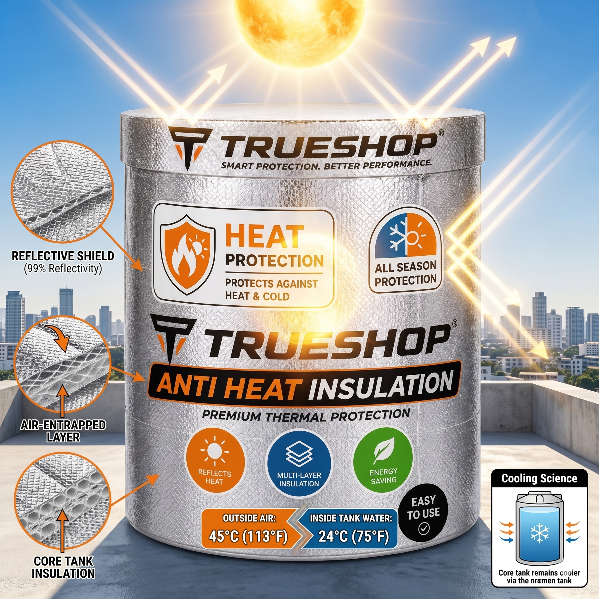 Water Tank Cover 1000 LTR Aluminium Insulated Sun Reflective  