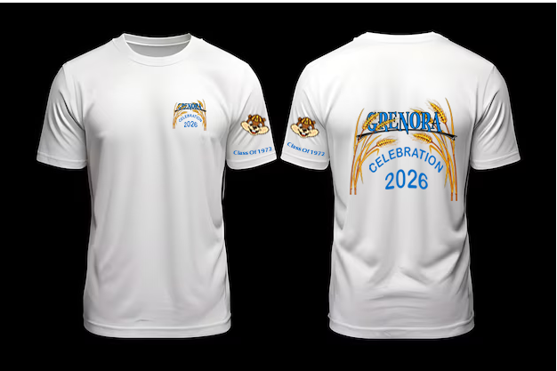 Genora Celebration 2026 T-Shirt, class of 1972, (back with small front logo)