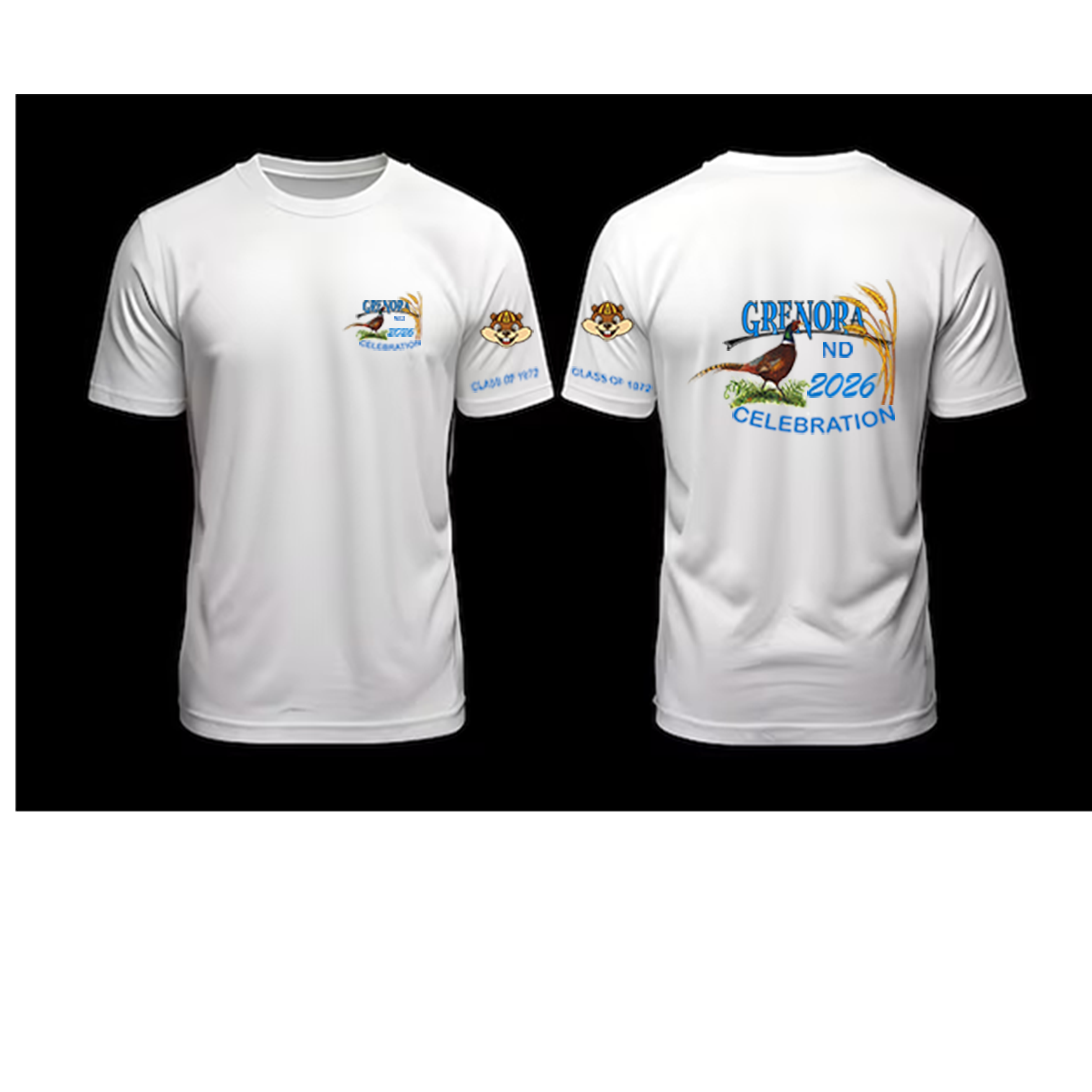 Grenora ND 2026 Celebration T-Shirt PHEASANT WITH WHEAT FRONT AND BACK (CLASS OF 1972 EDITION)