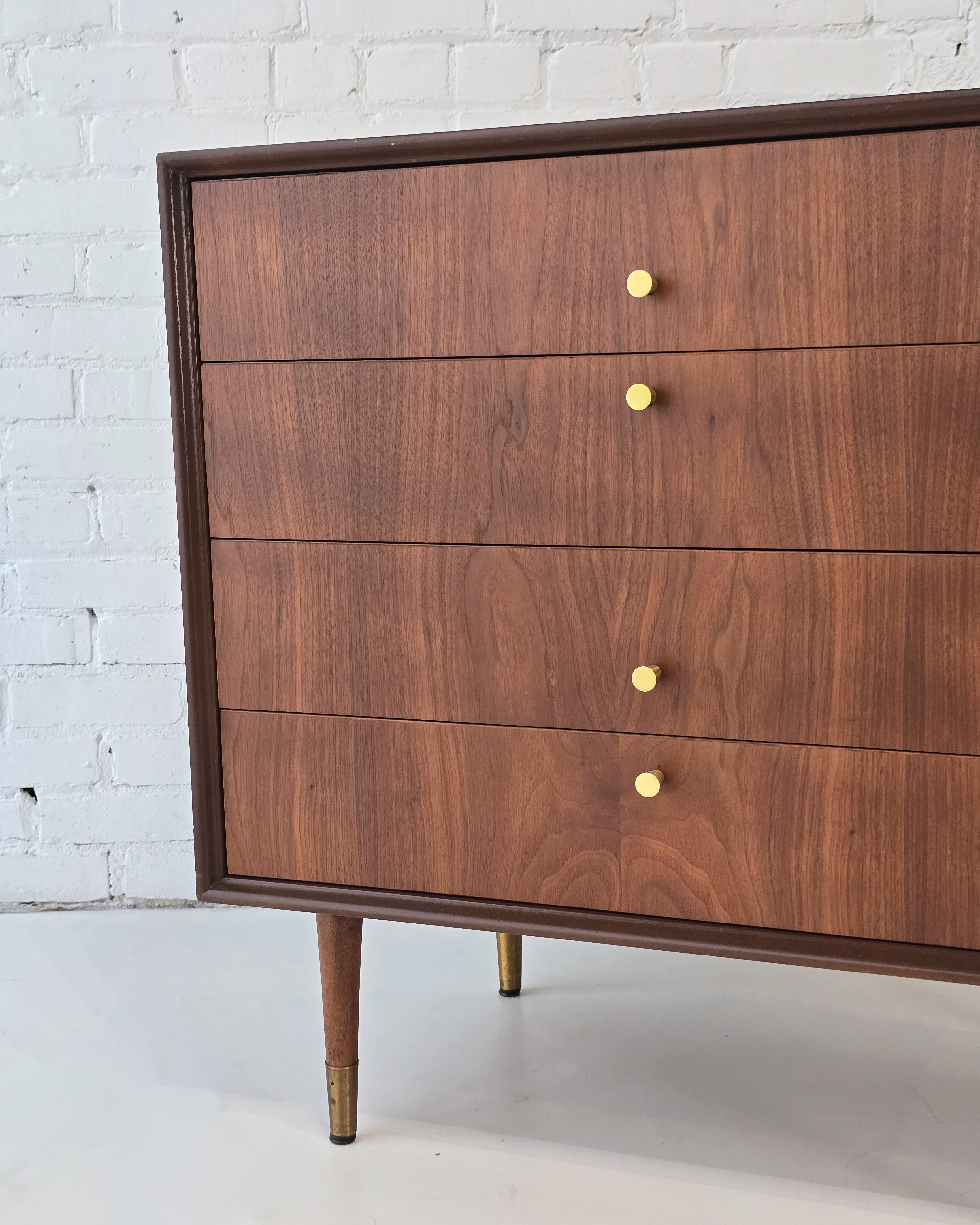 Walnut 4-Drawer Dresser with Brass Knobs & Sabots