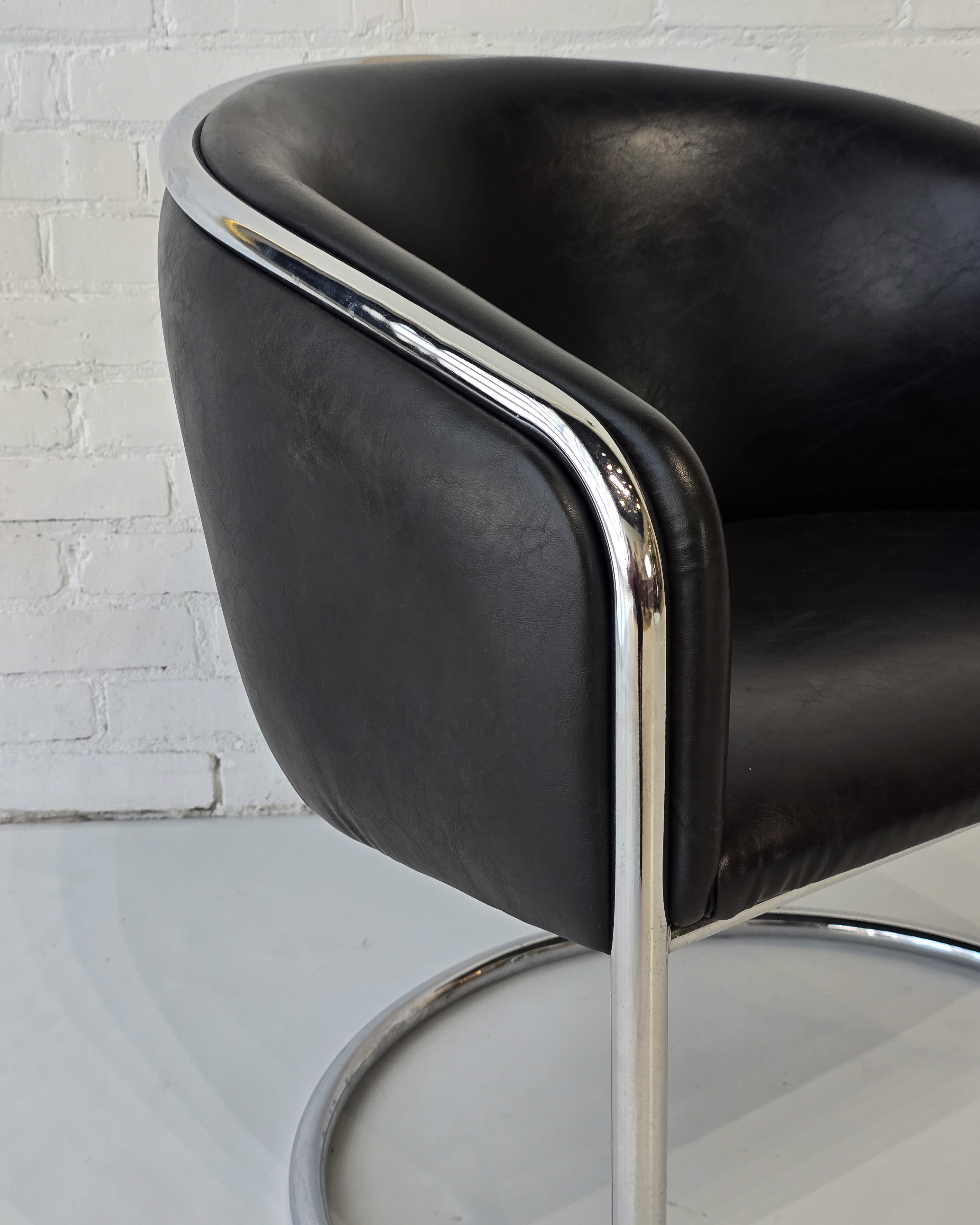 Chrome & Black Leather Tub Chair