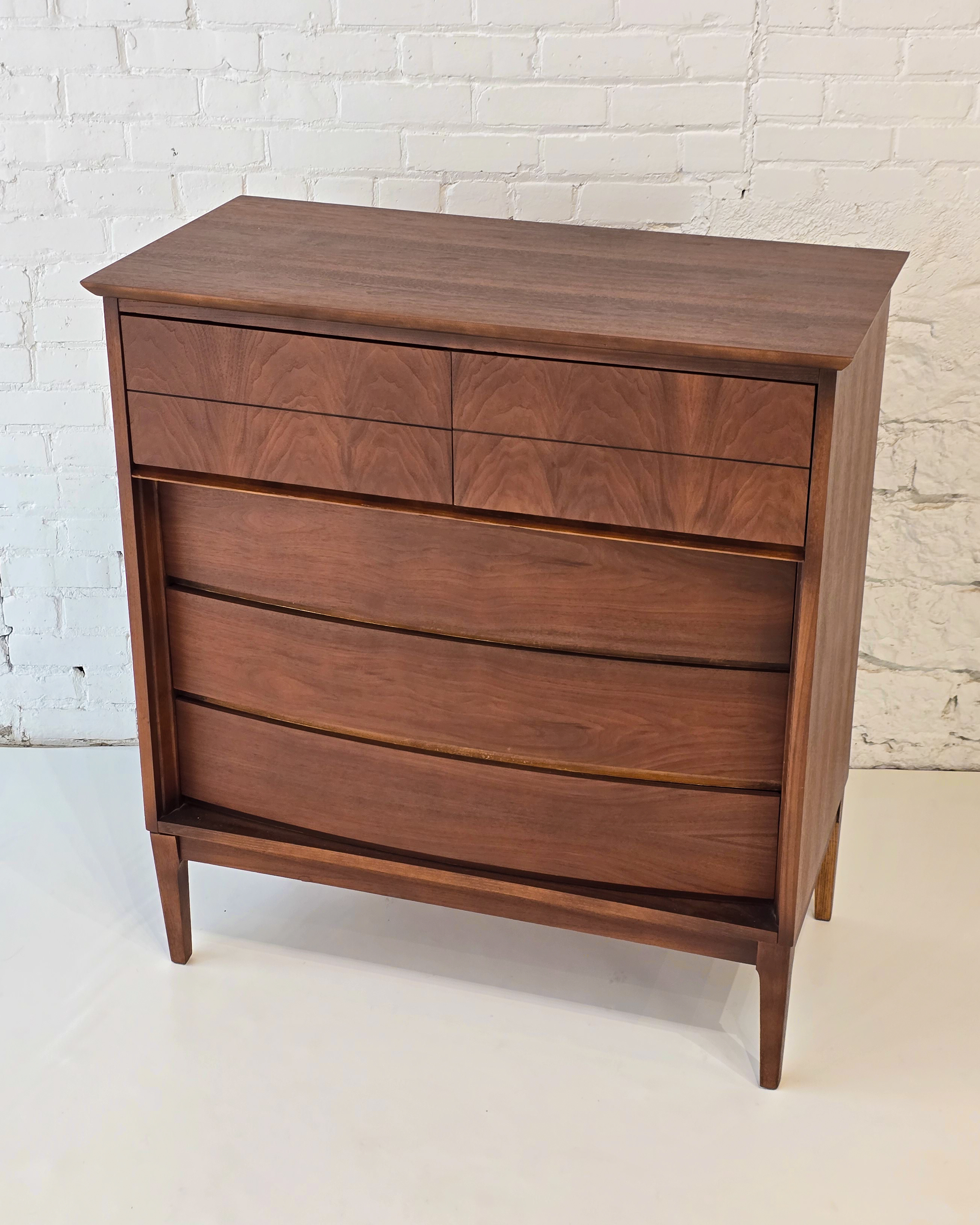 Walnut Highboy Dresser with Sculpted Drawer Fronts