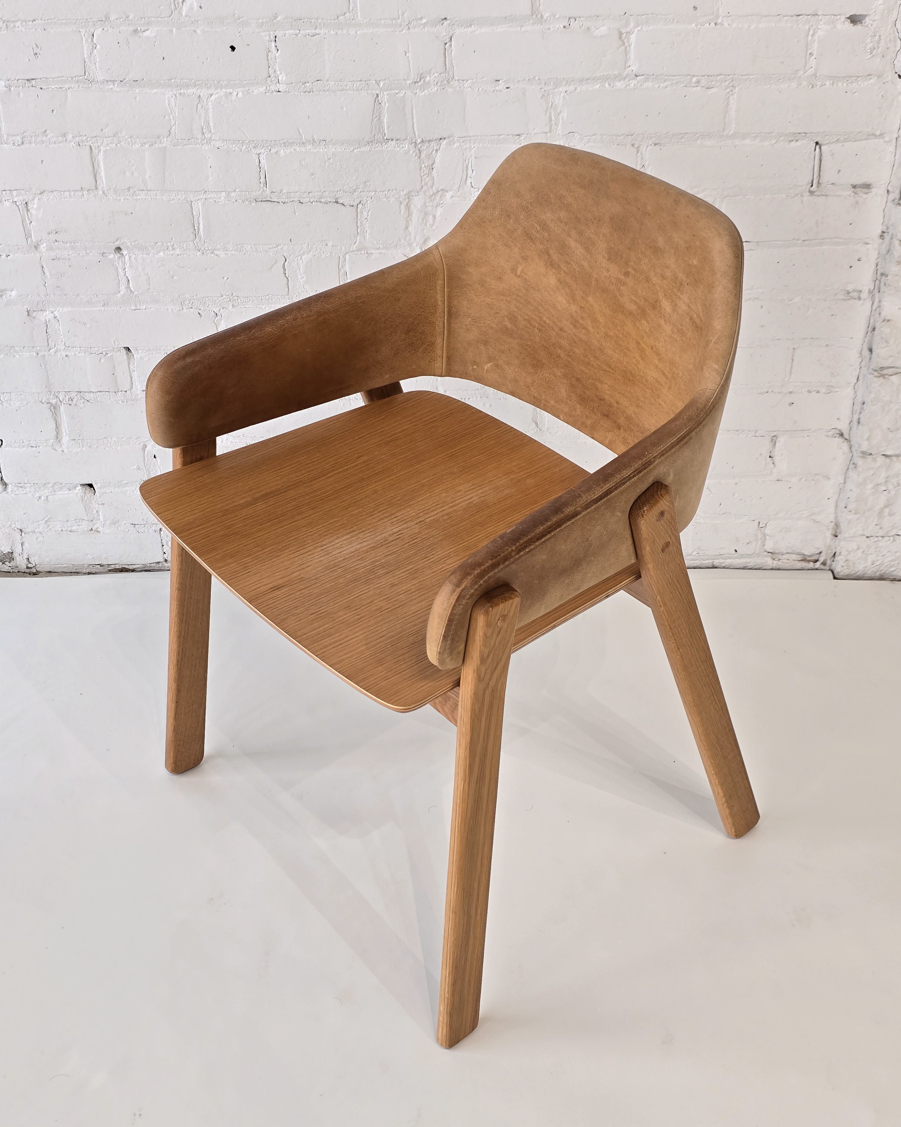 Oak & Leather Shell Armchair