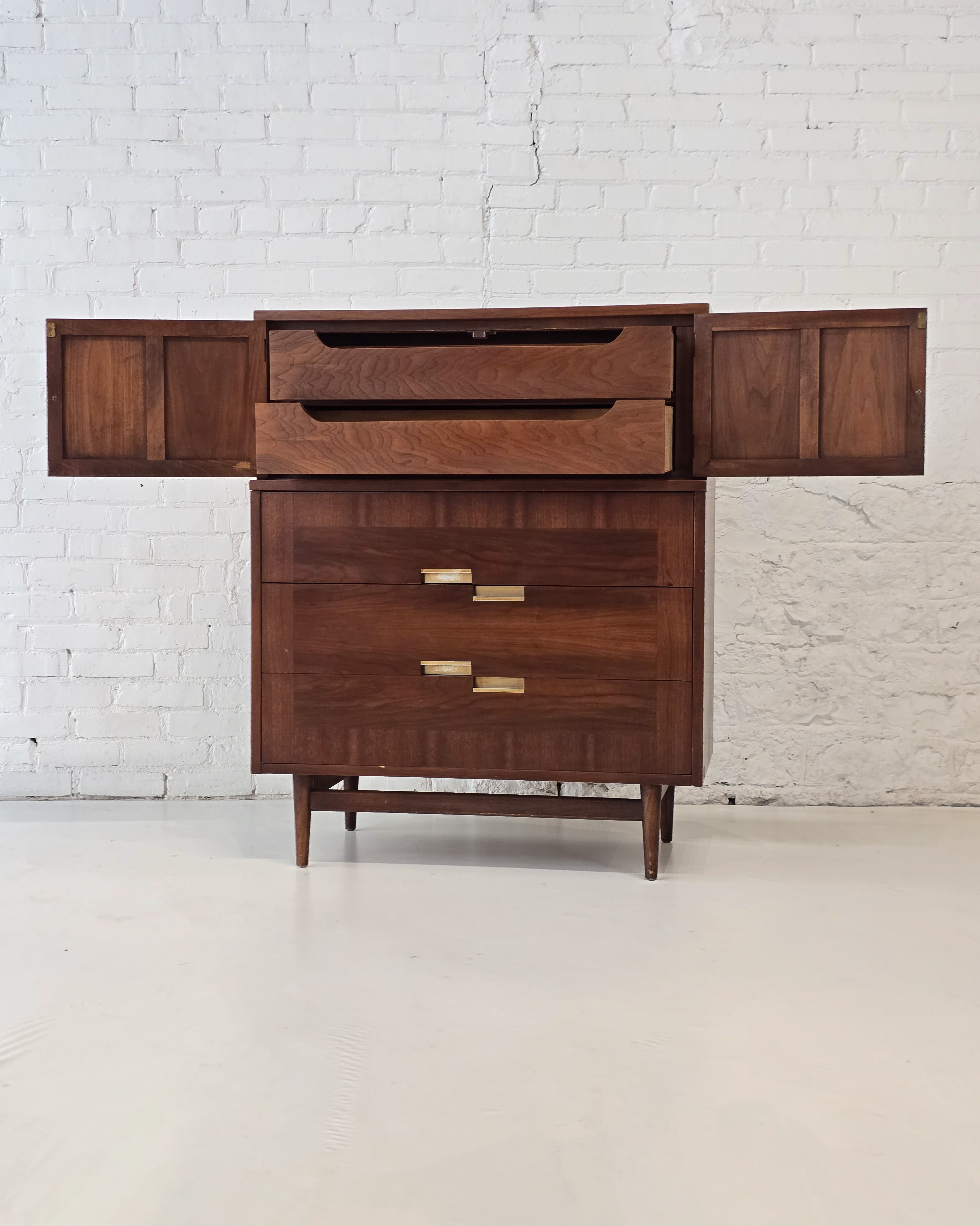 American of Martinsville Walnut Gentlemen's Chest with Cane Cabinet Doors