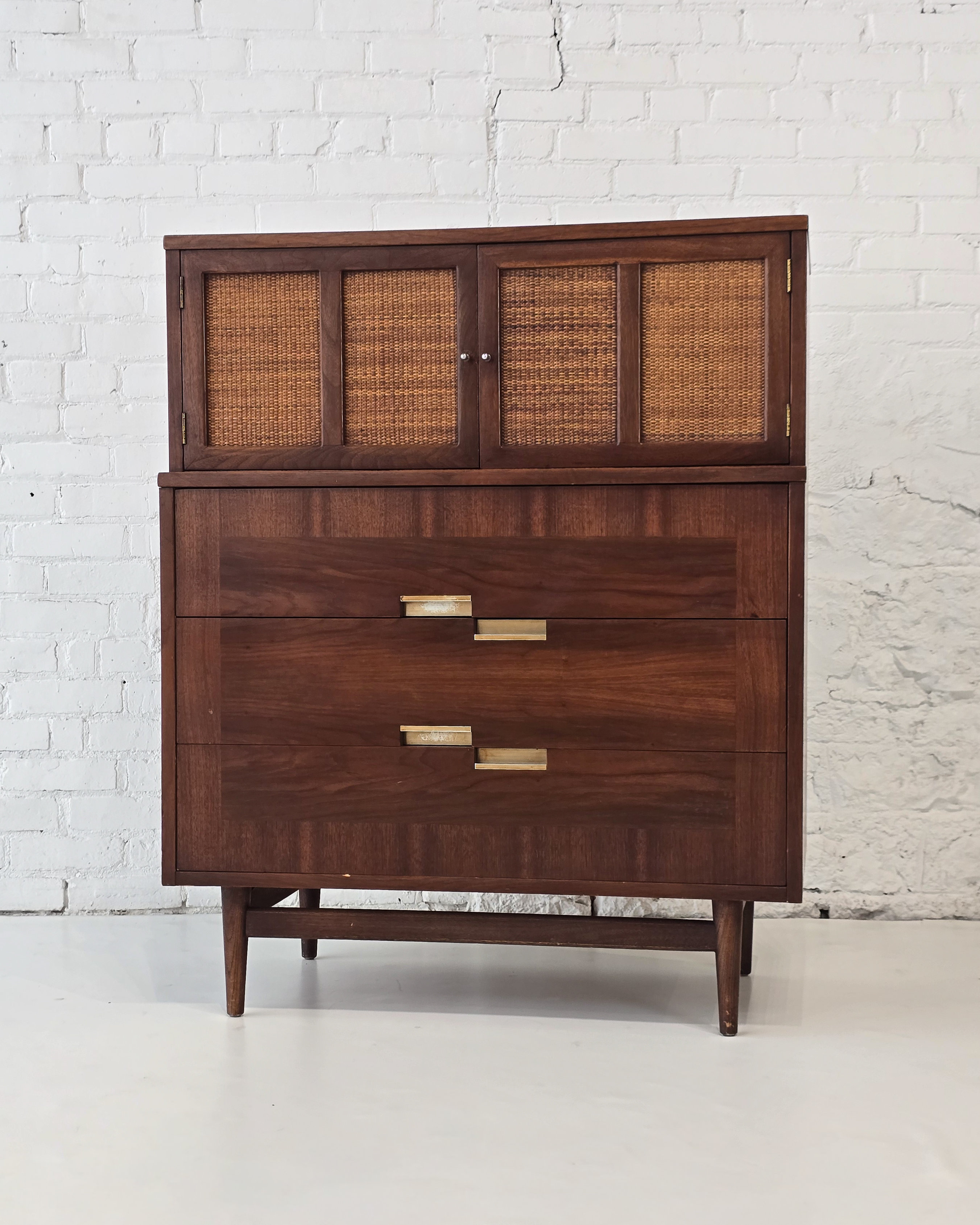 American of Martinsville Walnut Gentlemen's Chest with Cane Cabinet Doors
