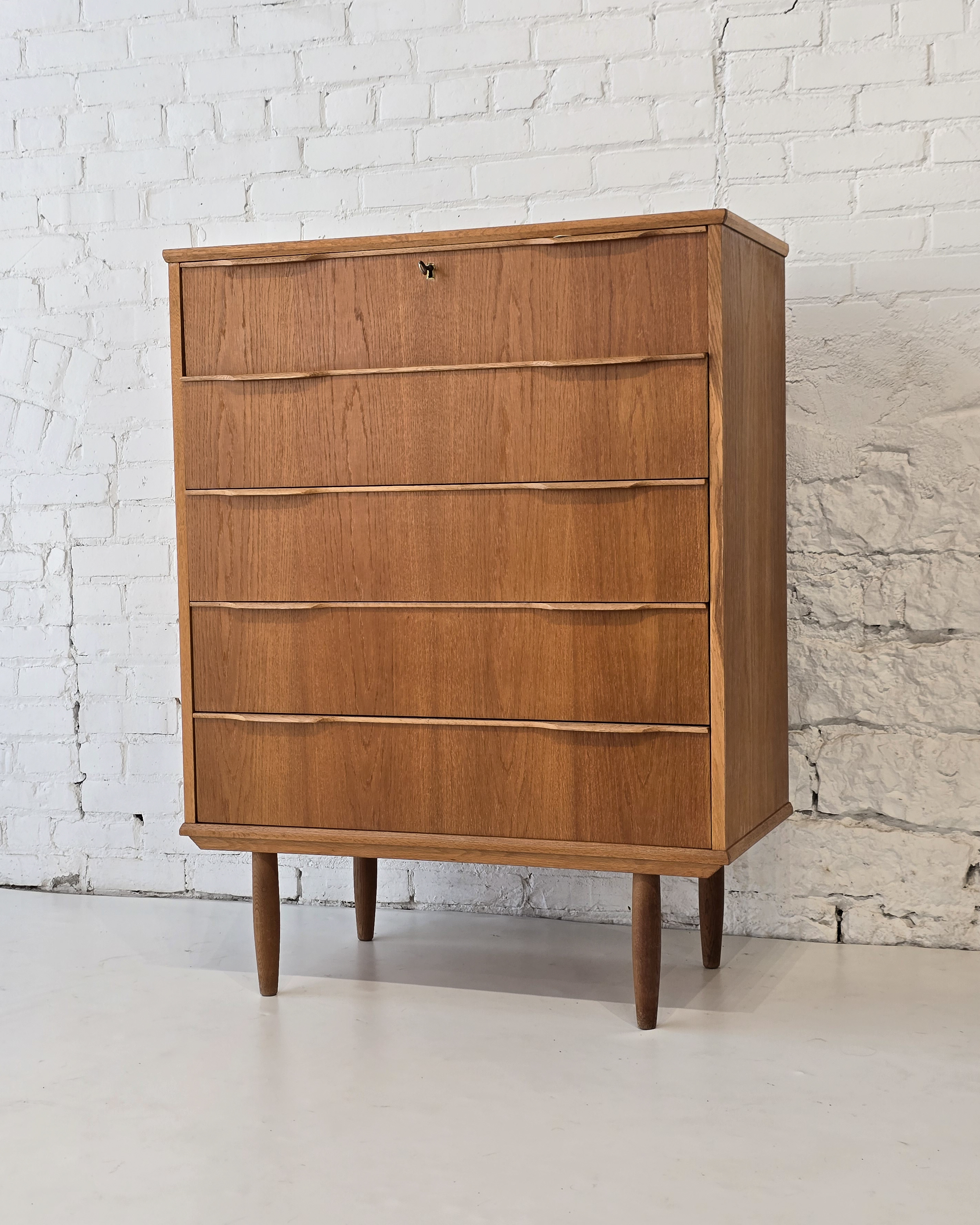 Danish Teak 5-Drawer Highboy with Locking Top Drawer
