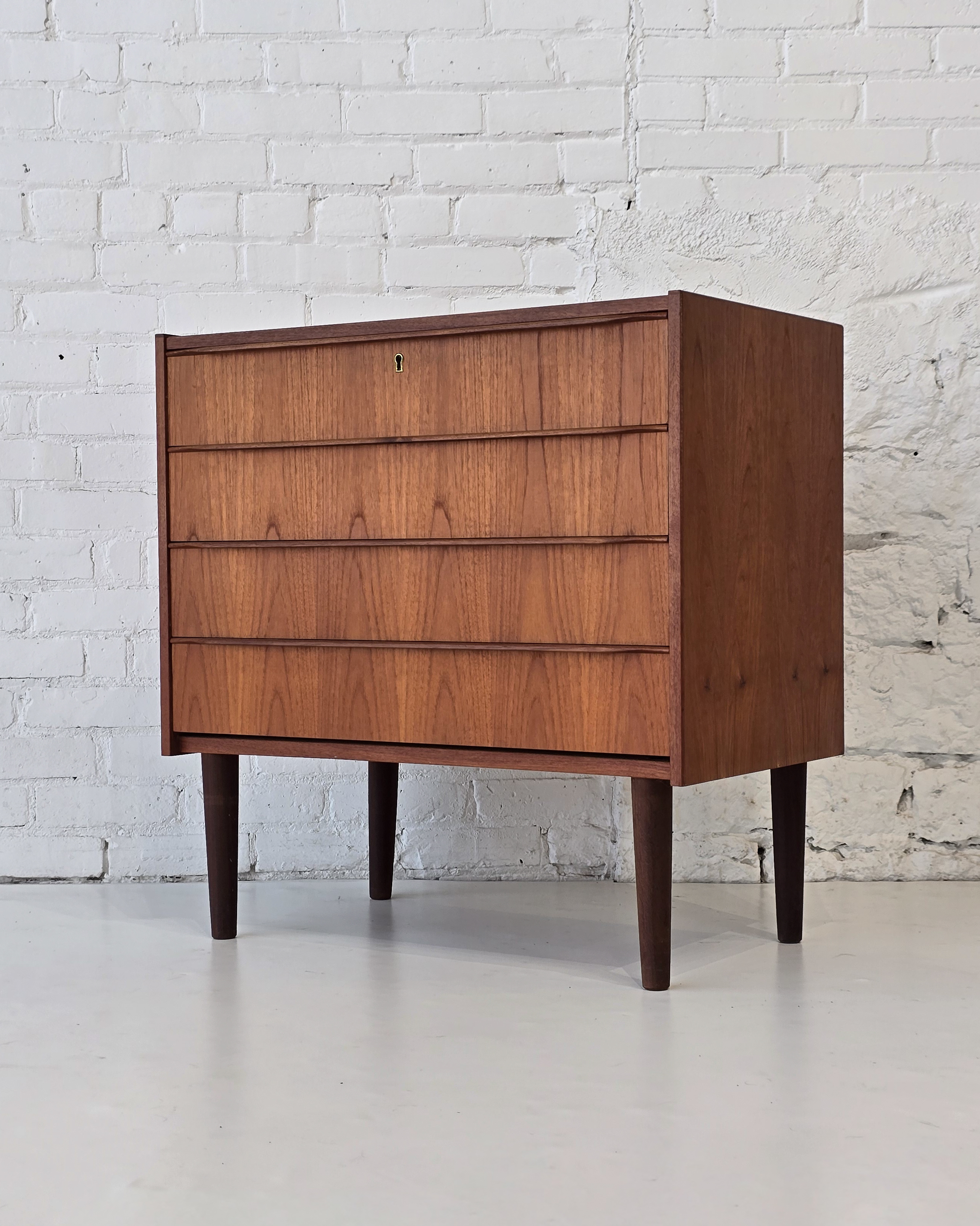 Danish Teak 4-Drawer Chest with Locking Top Drawer
