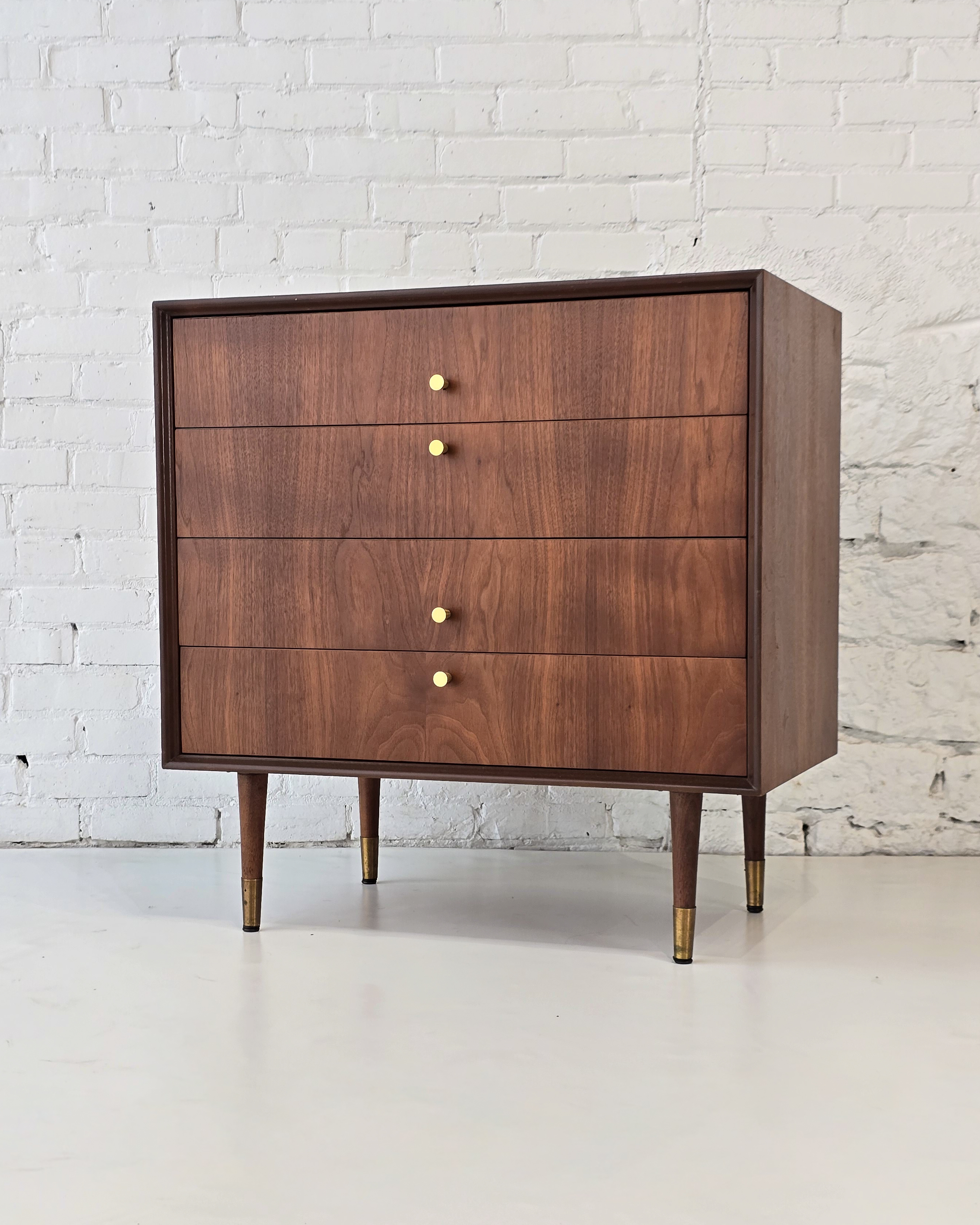 Walnut 4-Drawer Dresser with Brass Knobs & Sabots