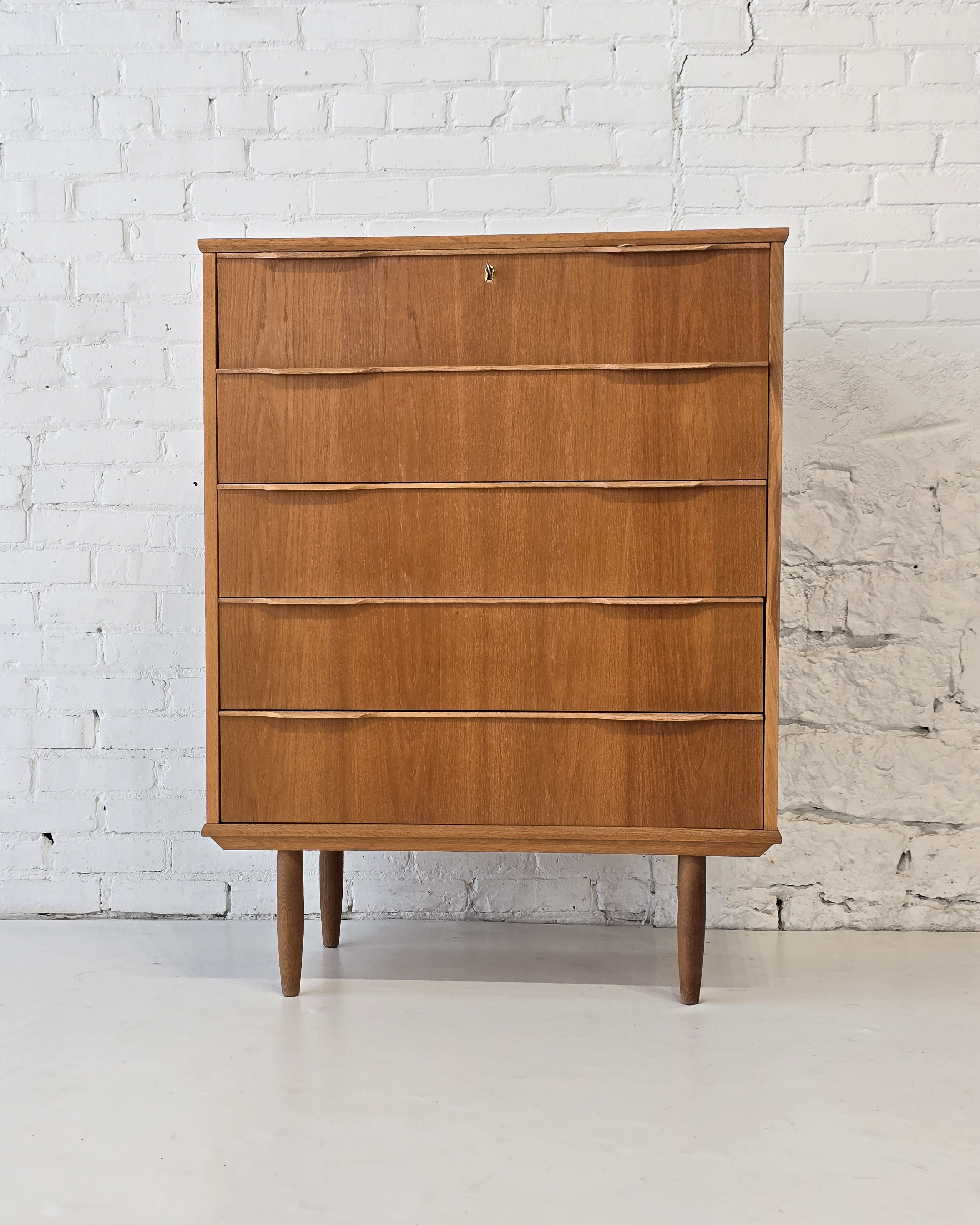 Danish Teak 5-Drawer Highboy with Locking Top Drawer