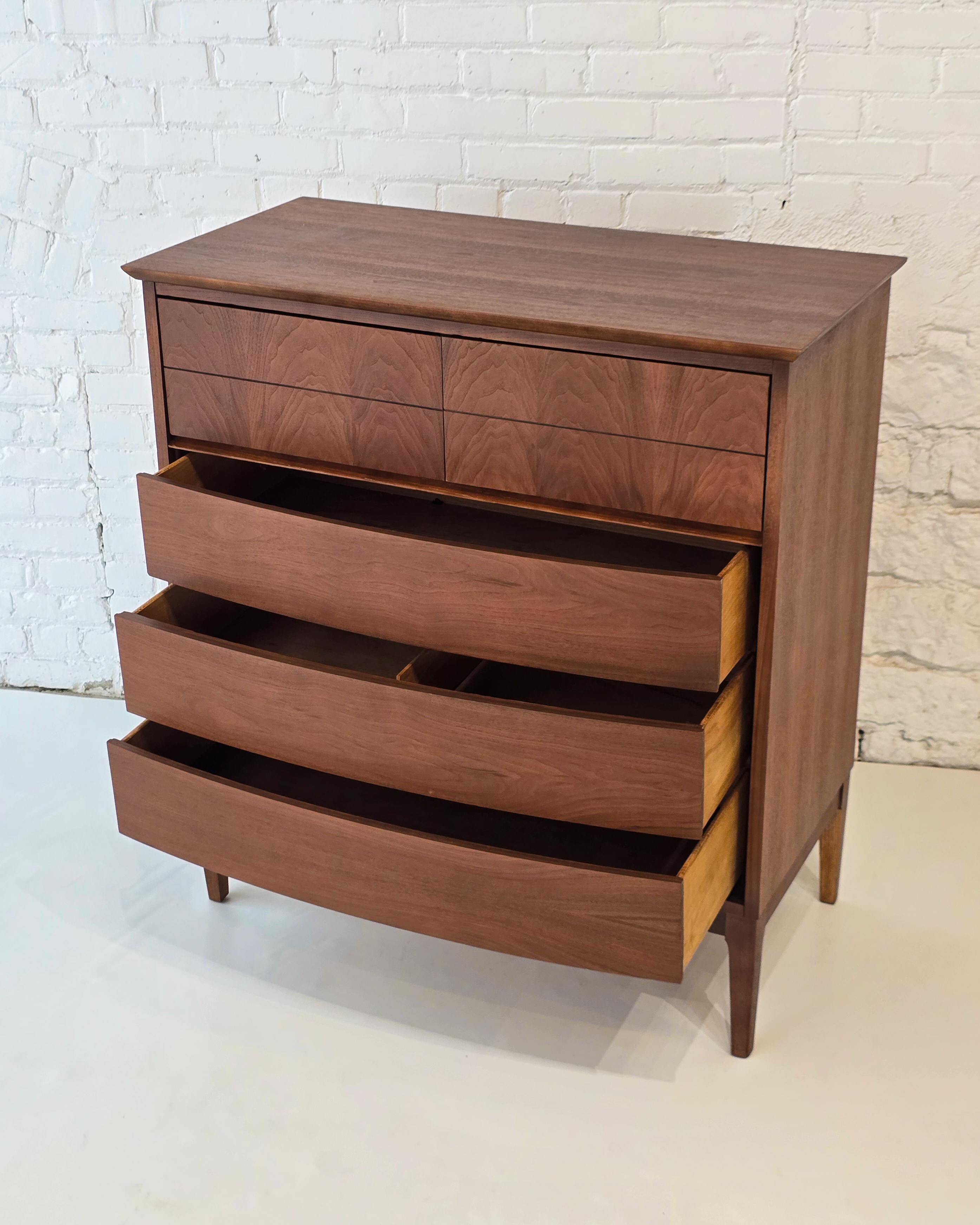 Walnut Highboy Dresser with Sculpted Drawer Fronts