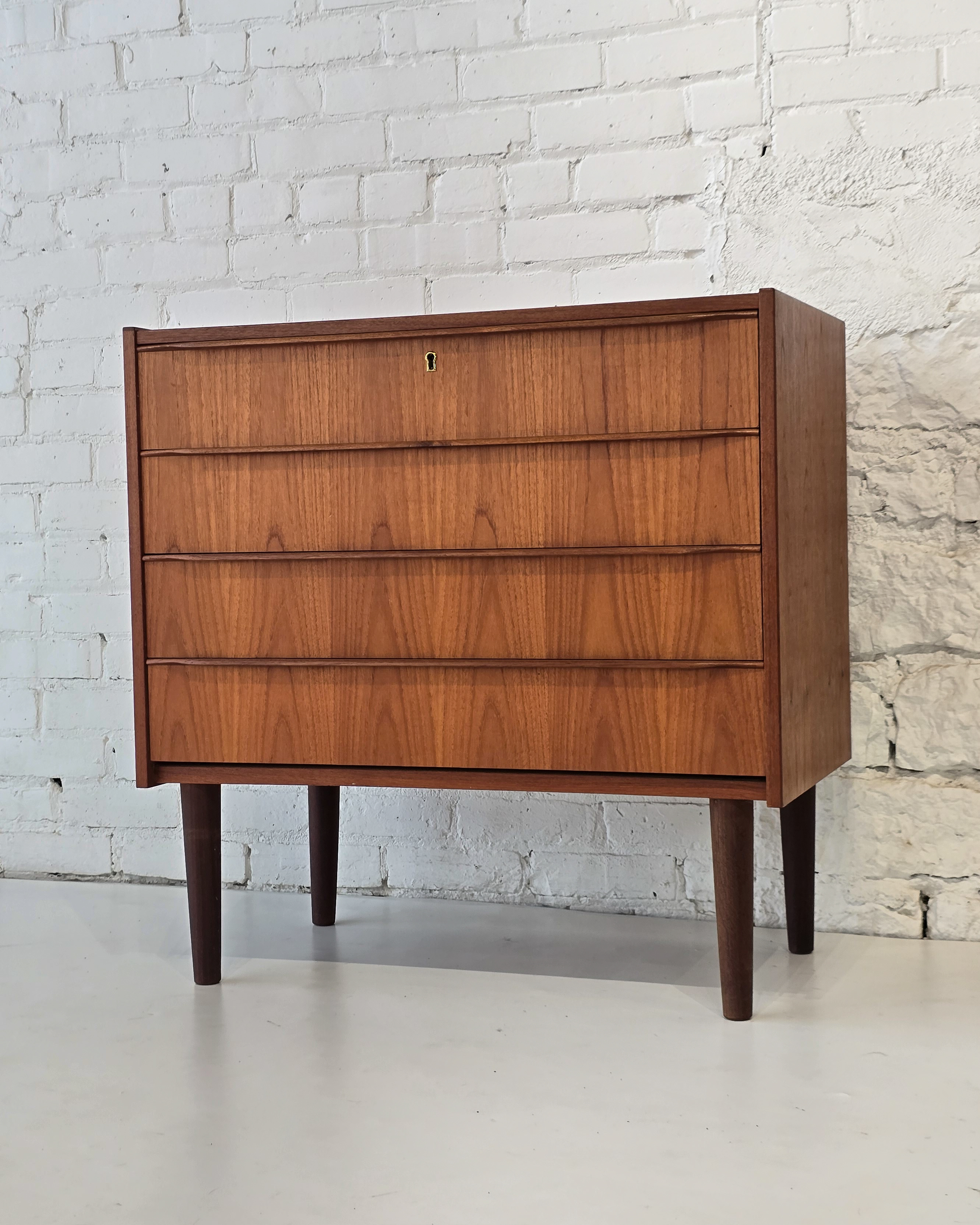 Danish Teak 4-Drawer Chest with Locking Top Drawer