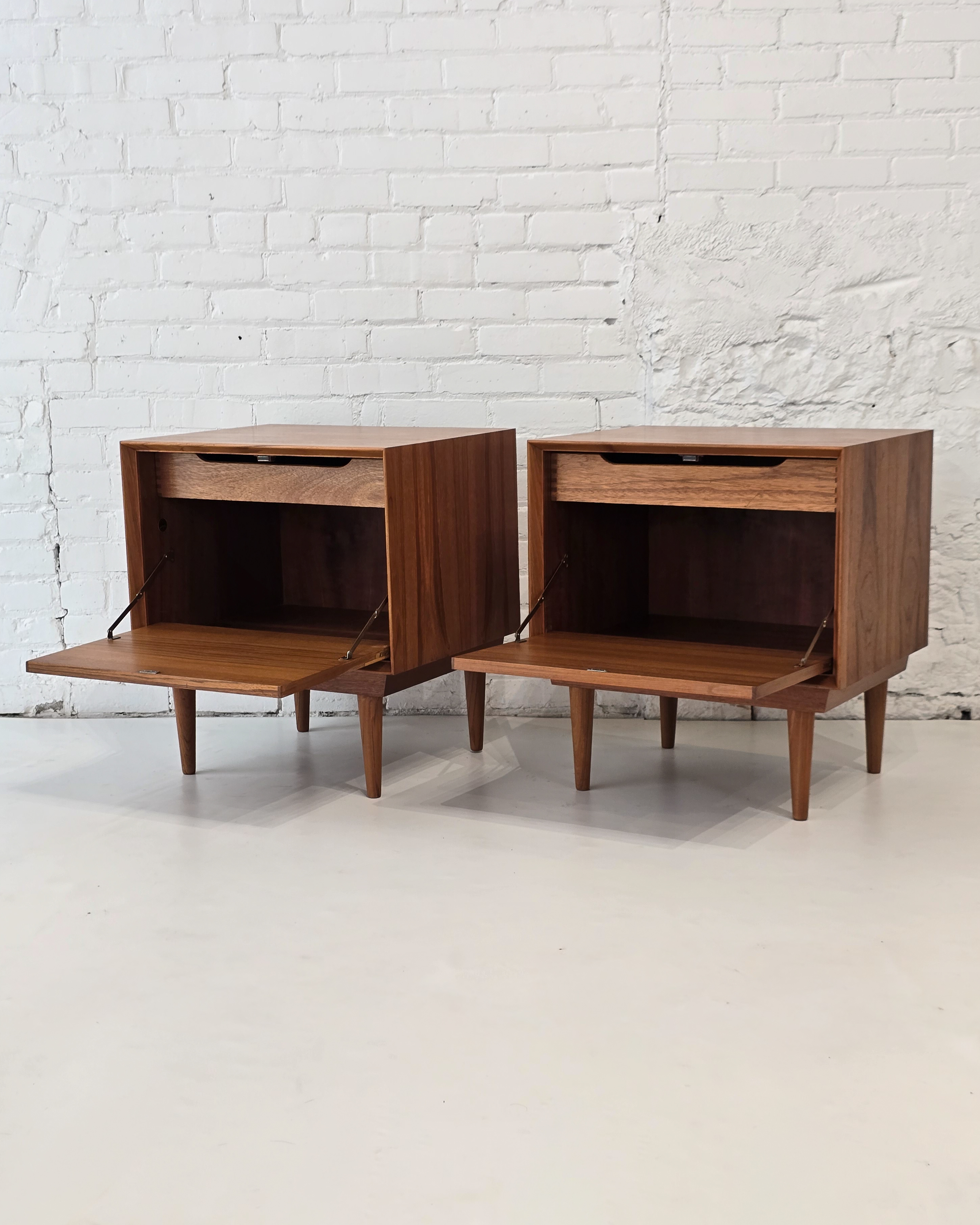 Pair of Walnut Nightstands with Drop Down Doors