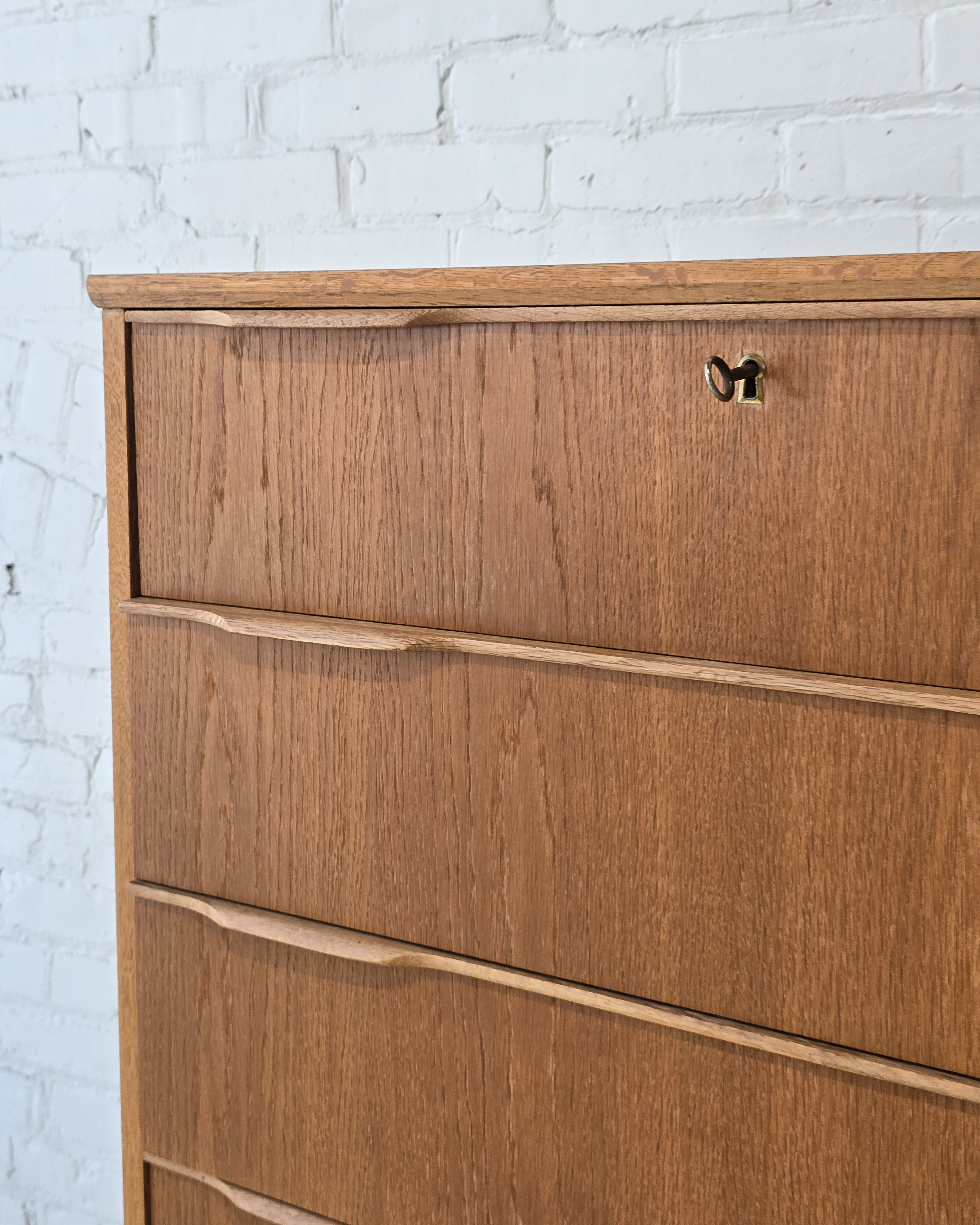 Danish Teak 5-Drawer Highboy with Locking Top Drawer
