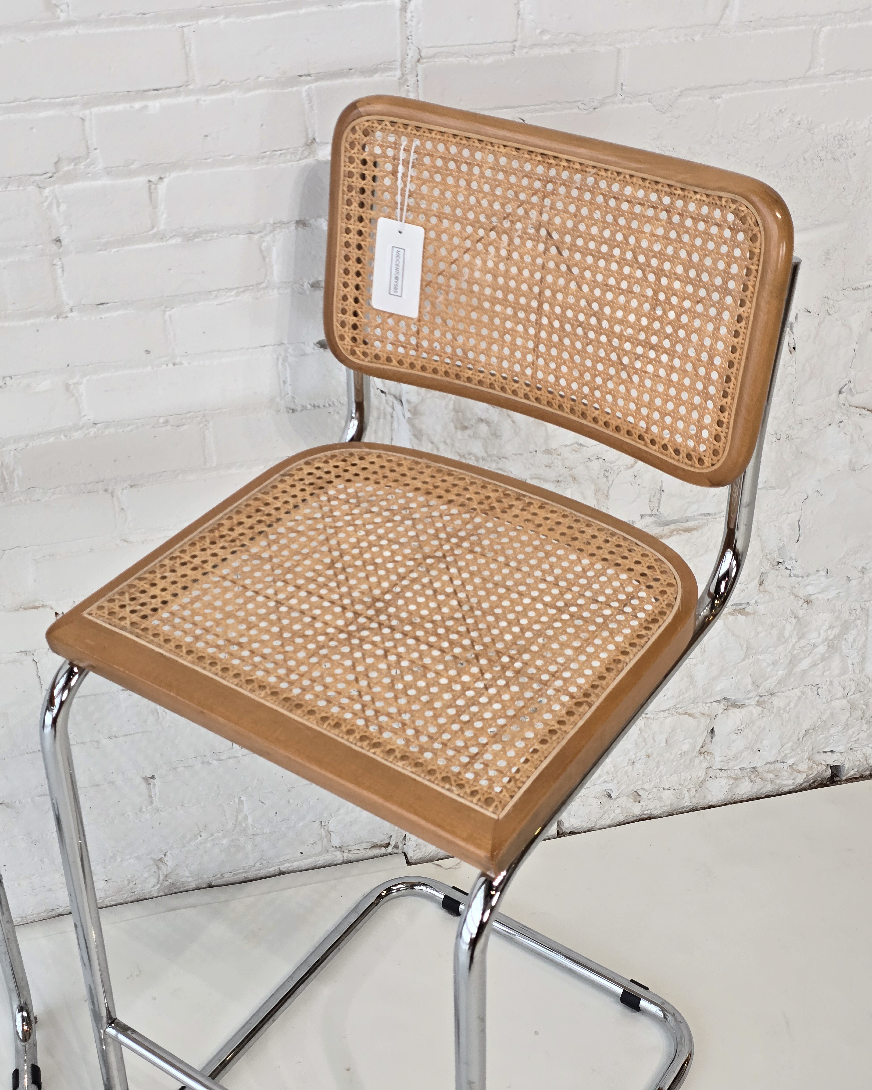 Pair of Cesca-Style Cane & Chrome Counter Stools