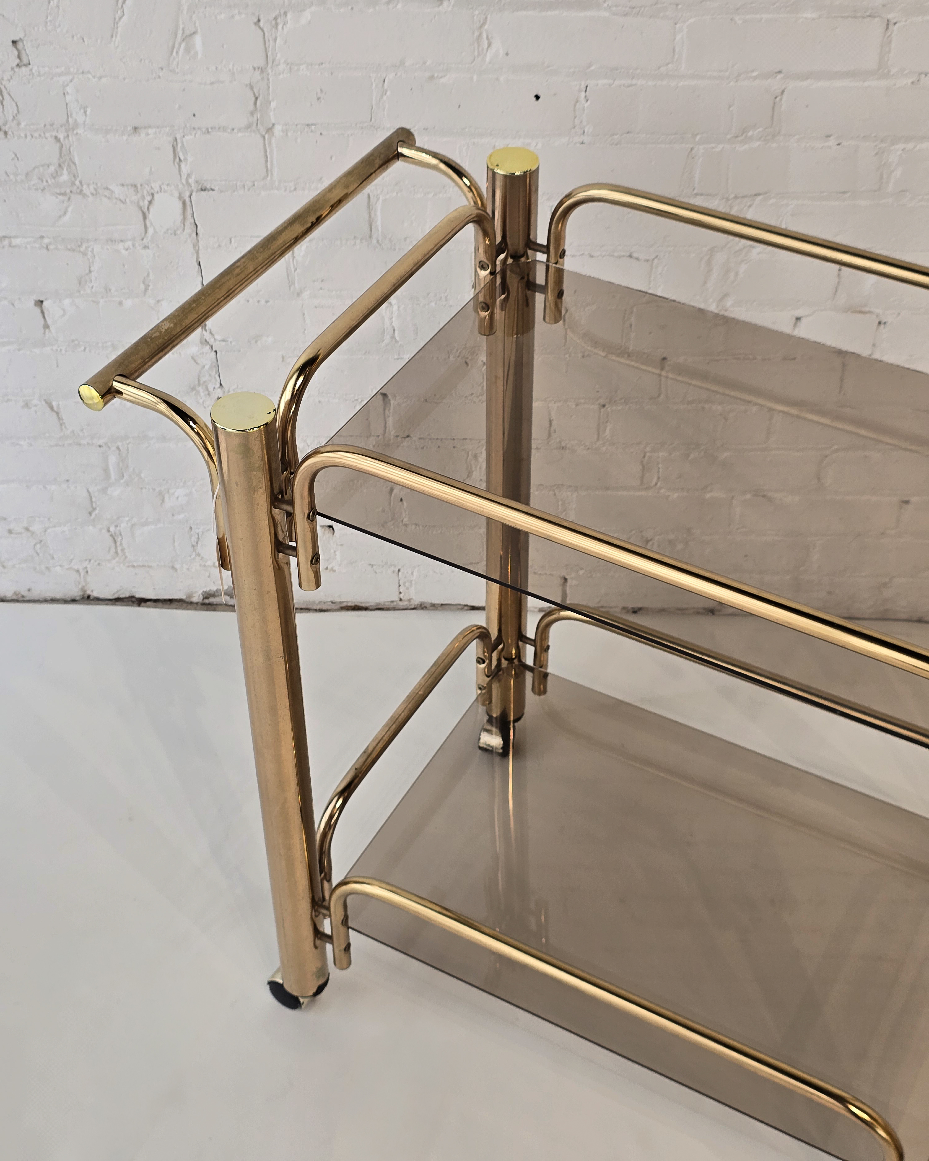 Brass & Smoked Glass Two-Tier Bar Cart