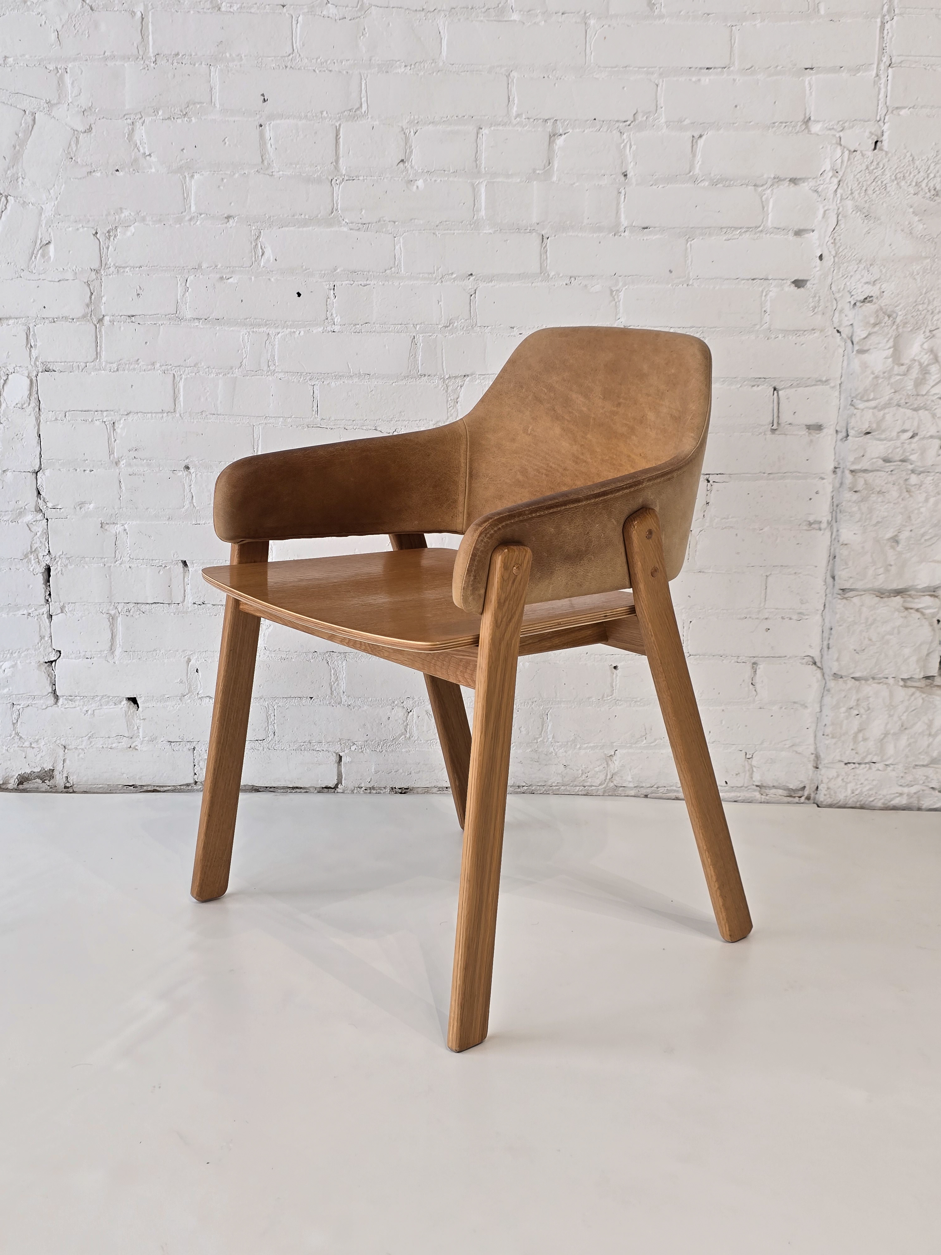 Oak & Leather Shell Armchair