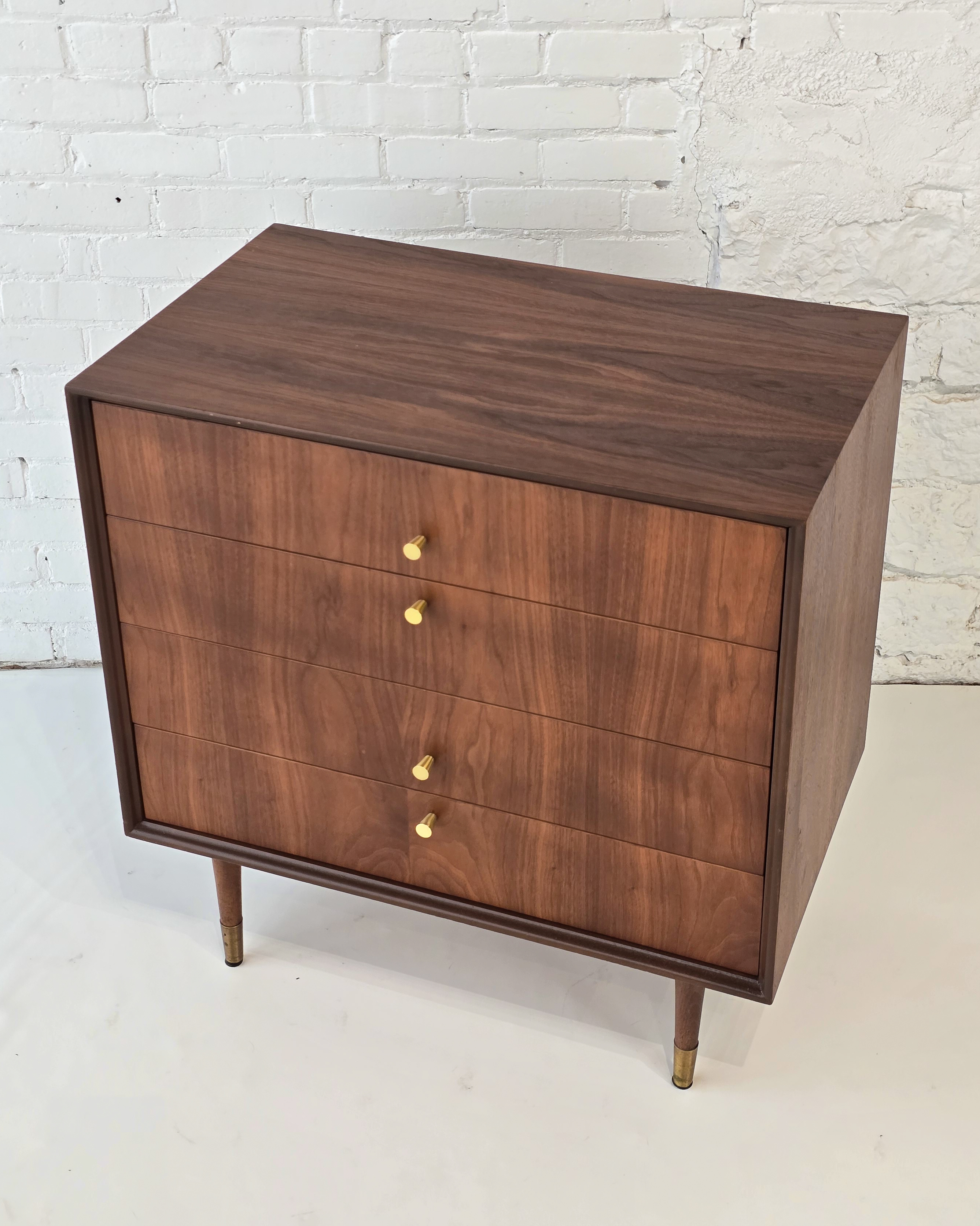 Walnut 4-Drawer Dresser with Brass Knobs & Sabots