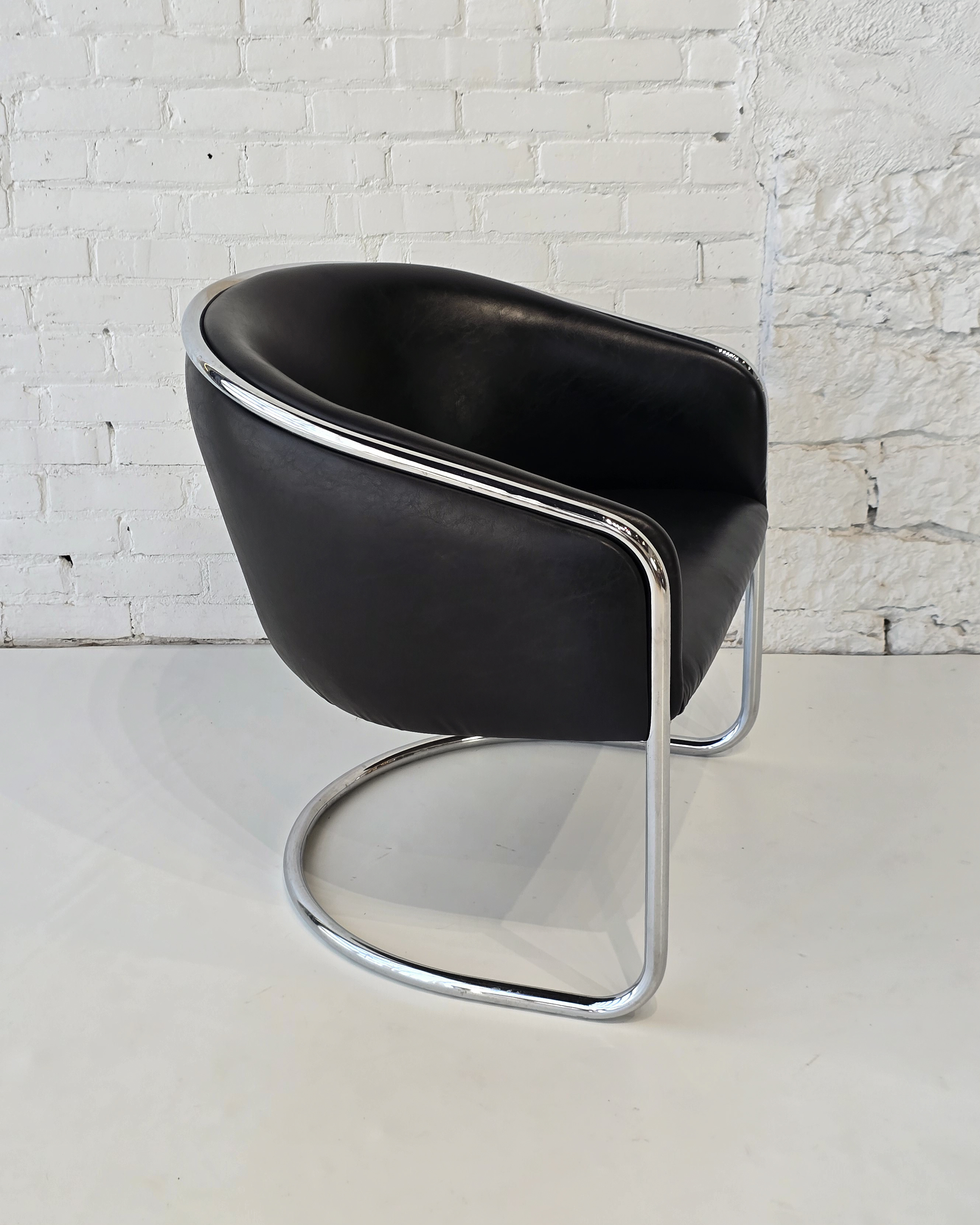 Chrome & Black Leather Tub Chair