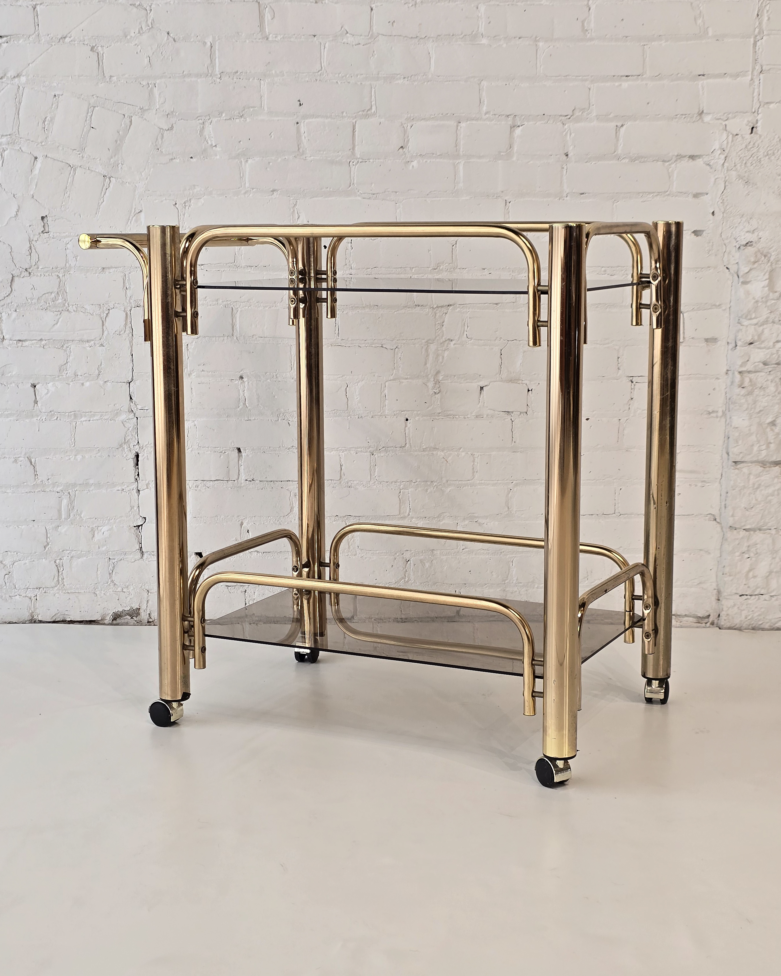 Brass & Smoked Glass Two-Tier Bar Cart