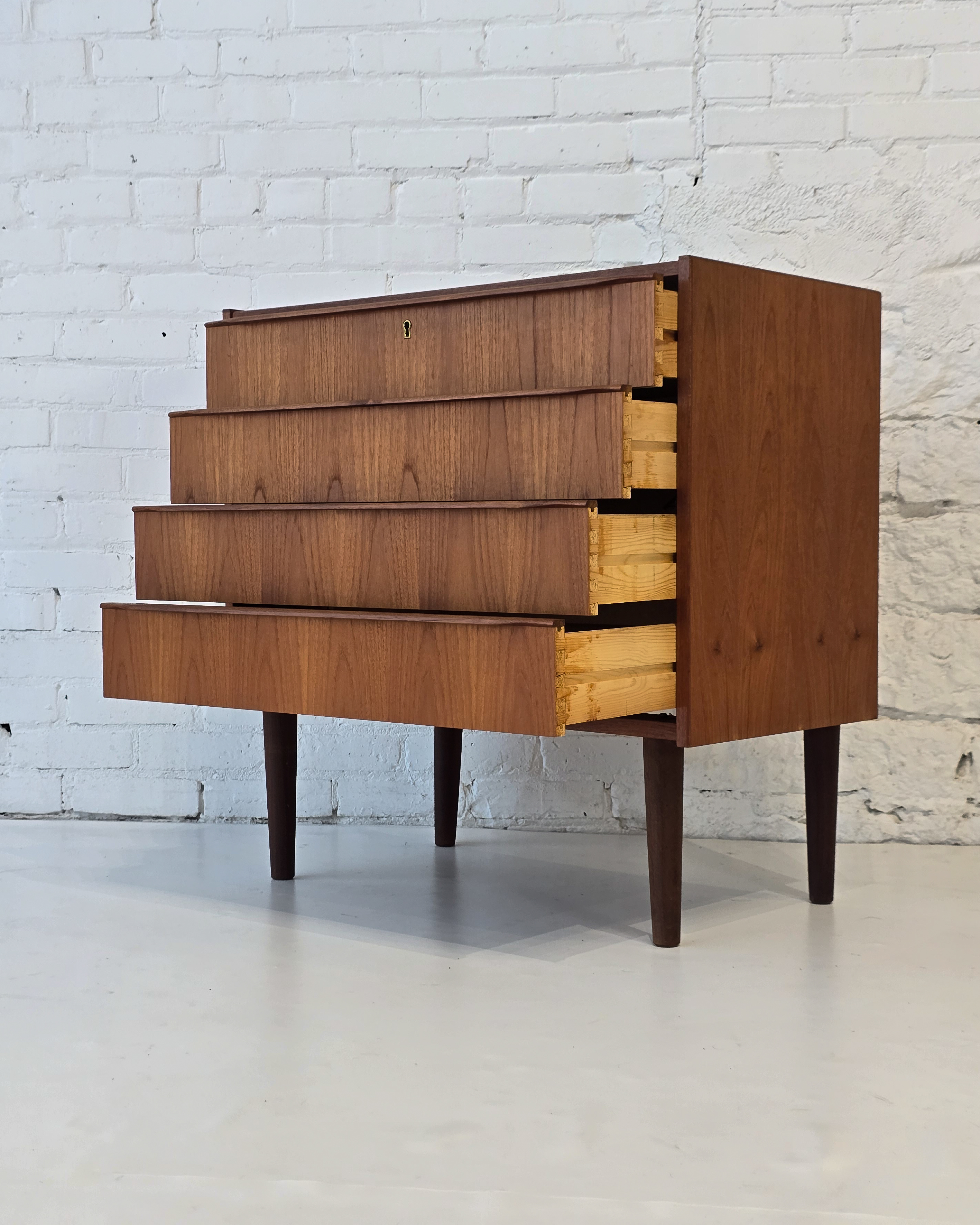 Danish Teak 4-Drawer Chest with Locking Top Drawer