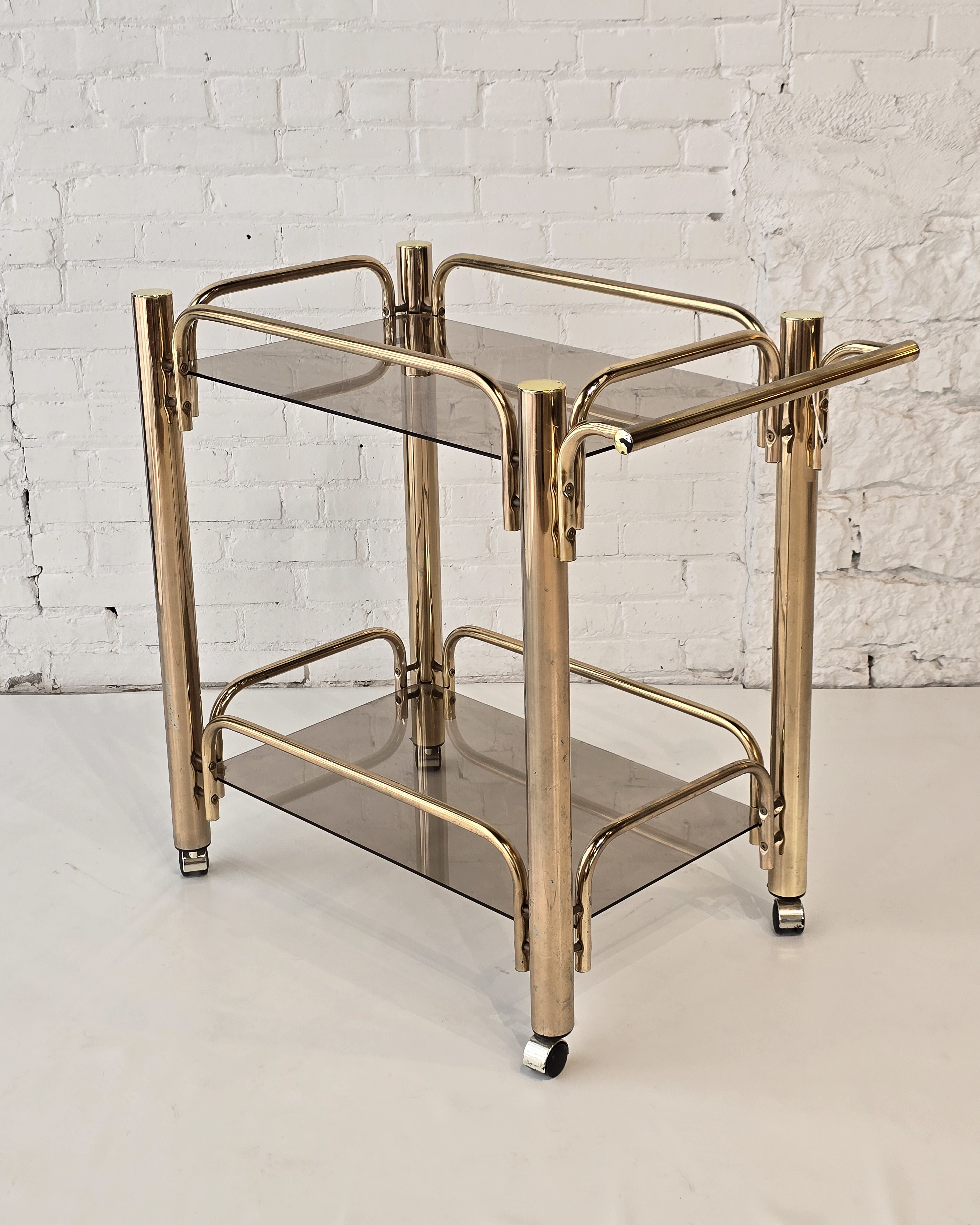 Brass & Smoked Glass Two-Tier Bar Cart