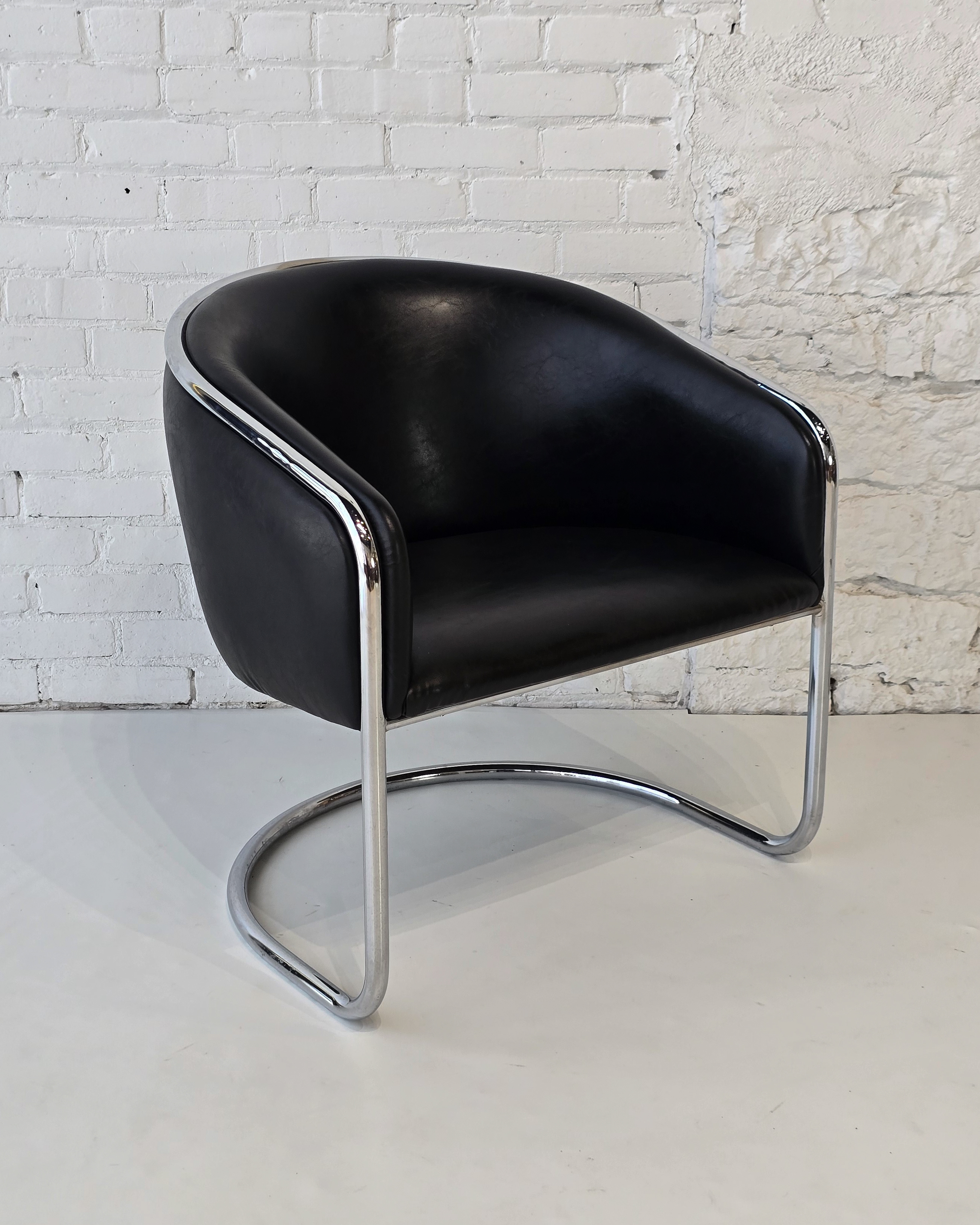 Chrome & Black Leather Tub Chair