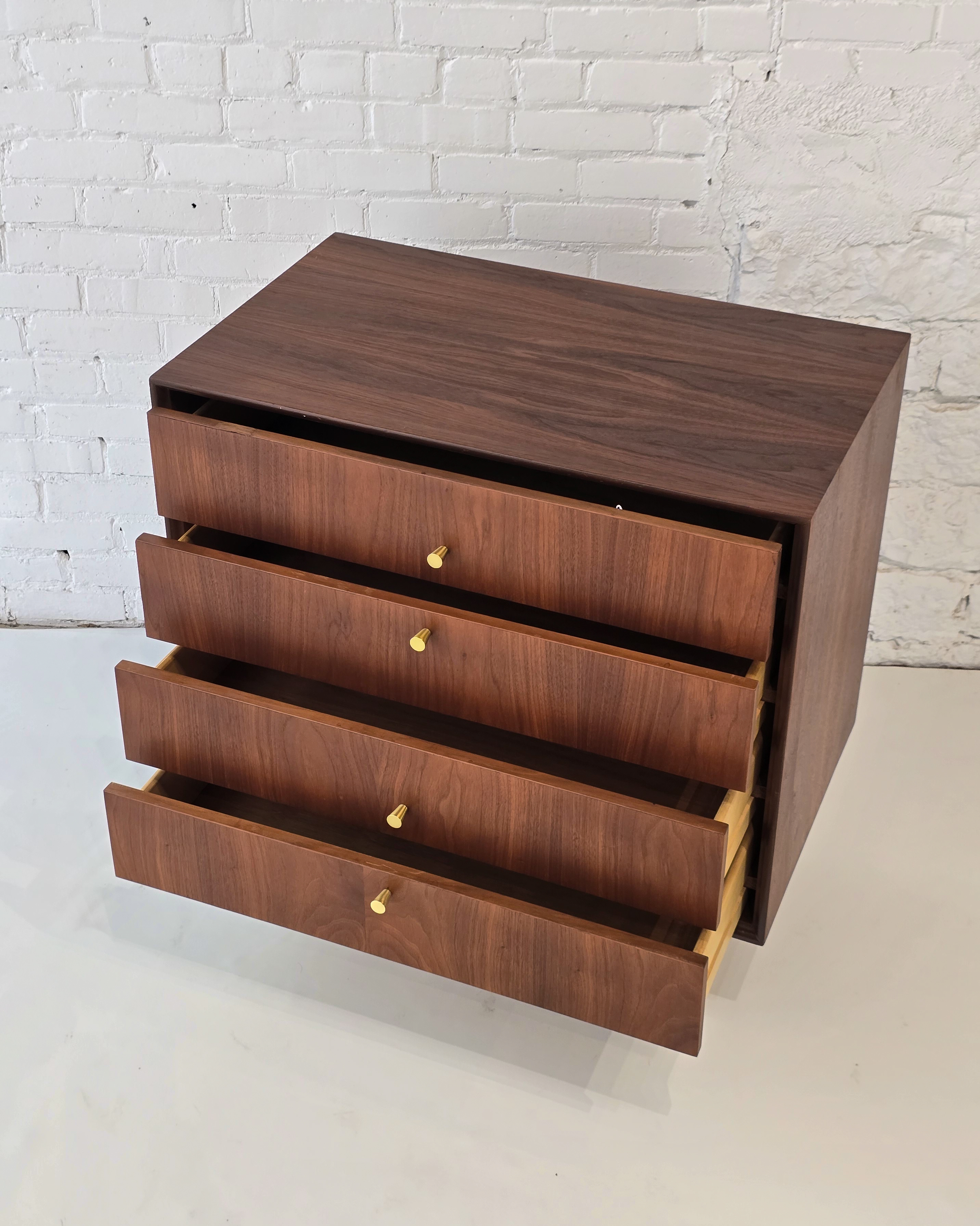 Walnut 4-Drawer Dresser with Brass Knobs & Sabots