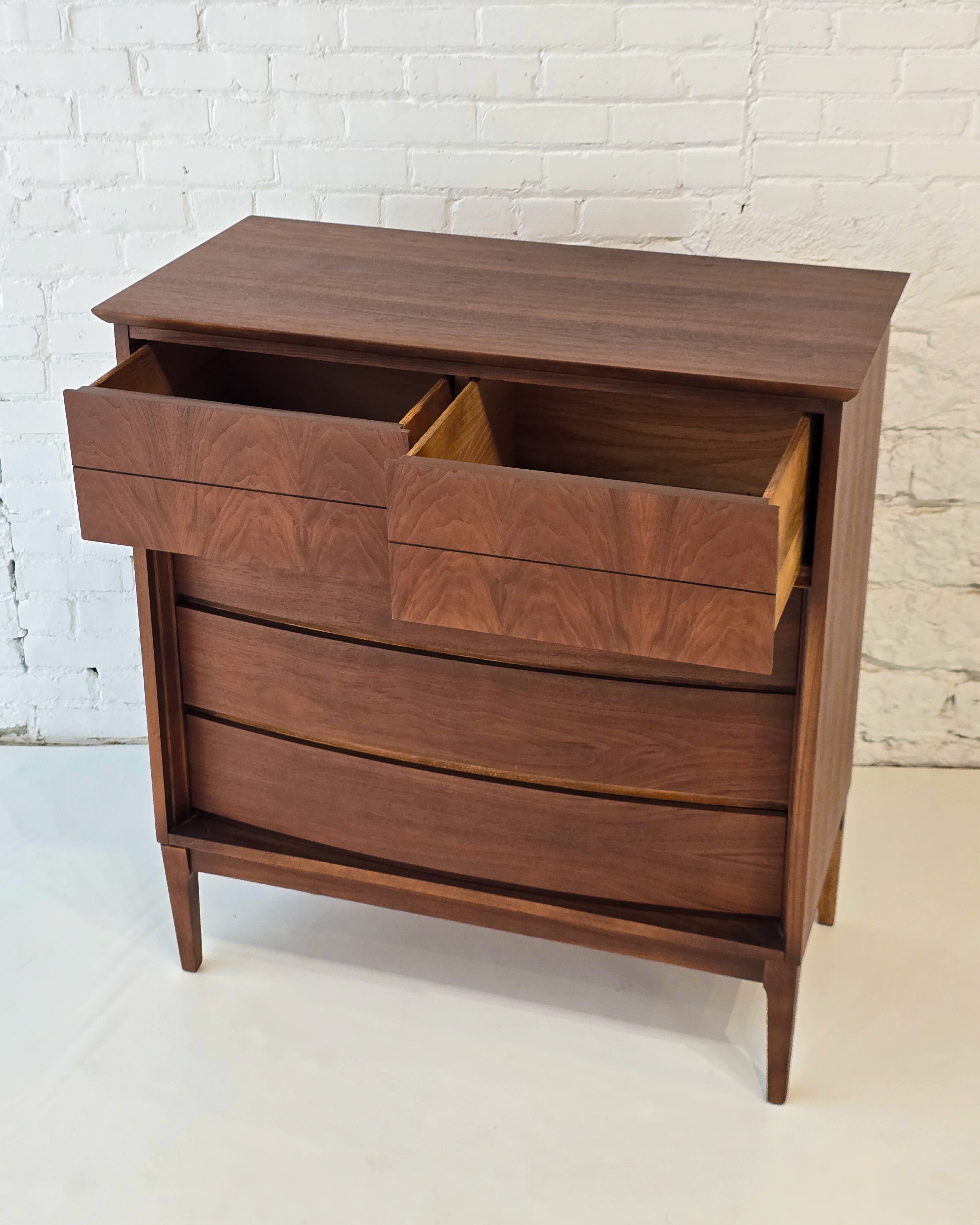 Walnut Highboy Dresser with Sculpted Drawer Fronts