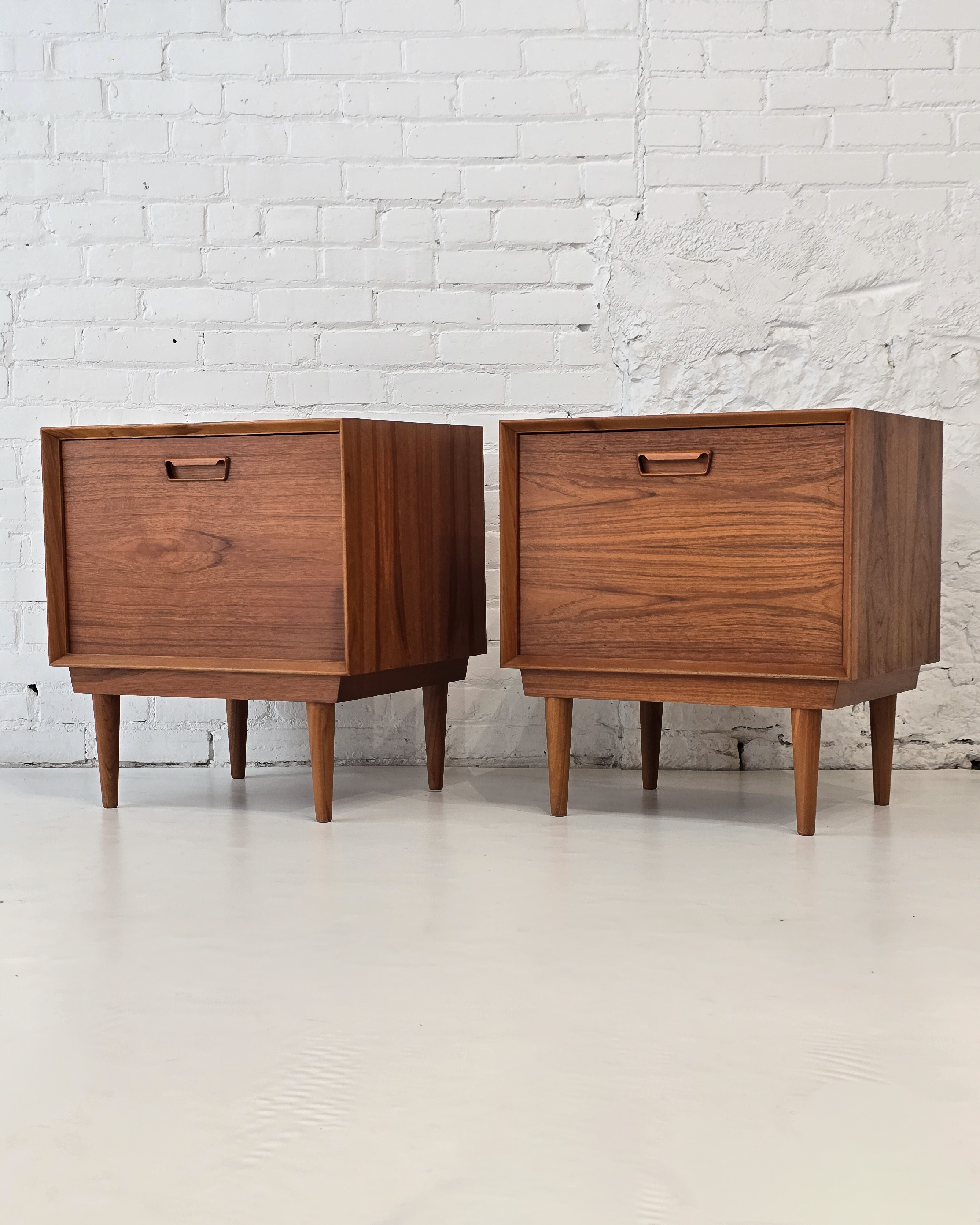 Pair of Walnut Nightstands with Drop Down Doors