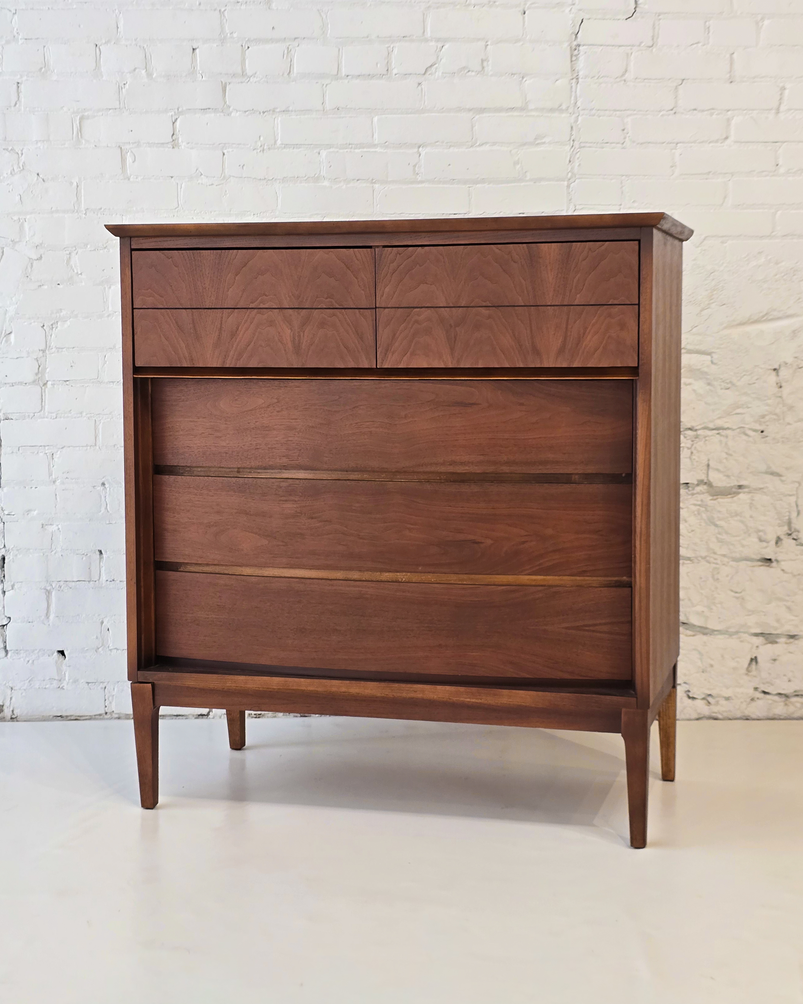 Walnut Highboy Dresser with Sculpted Drawer Fronts