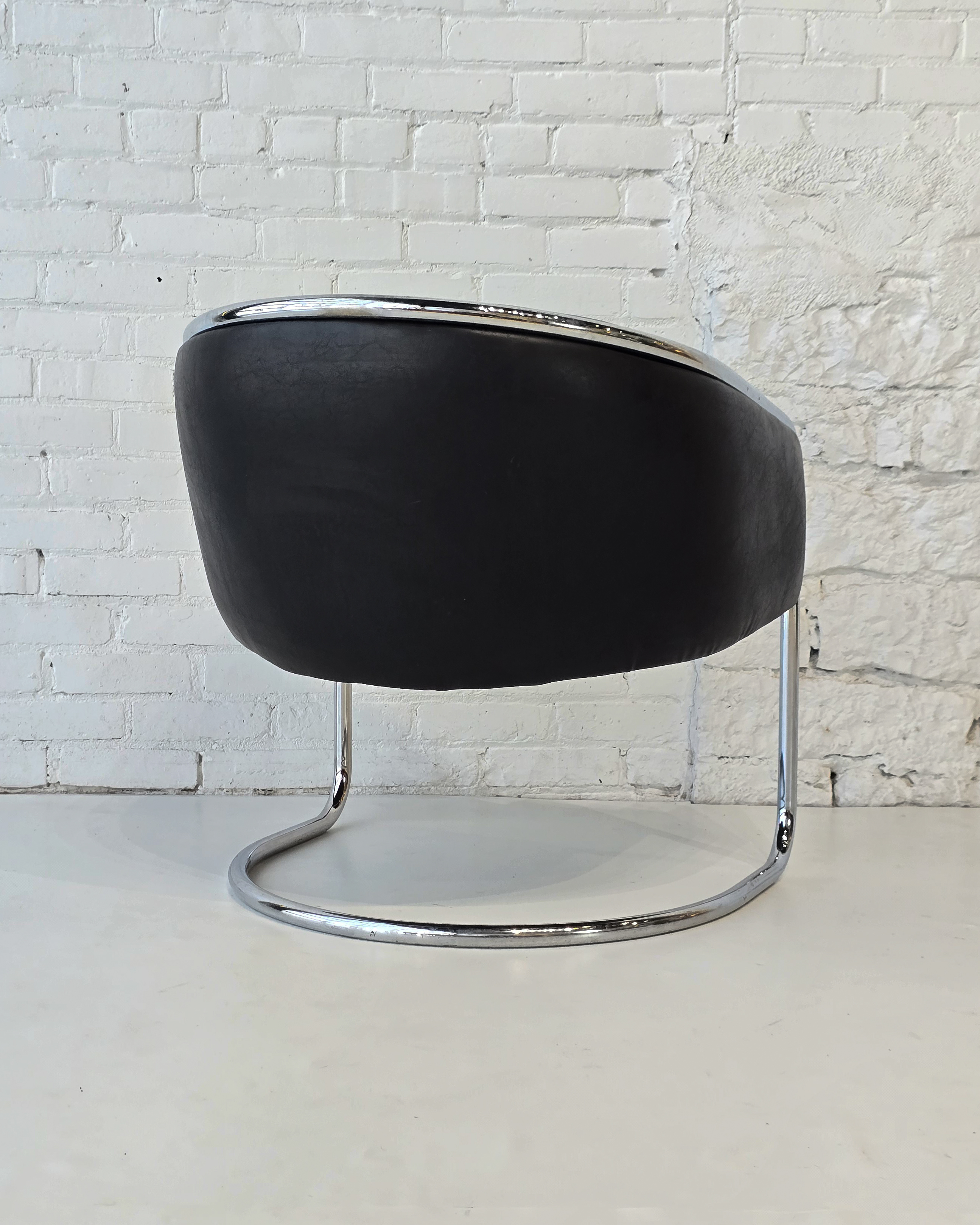 Chrome & Black Leather Tub Chair