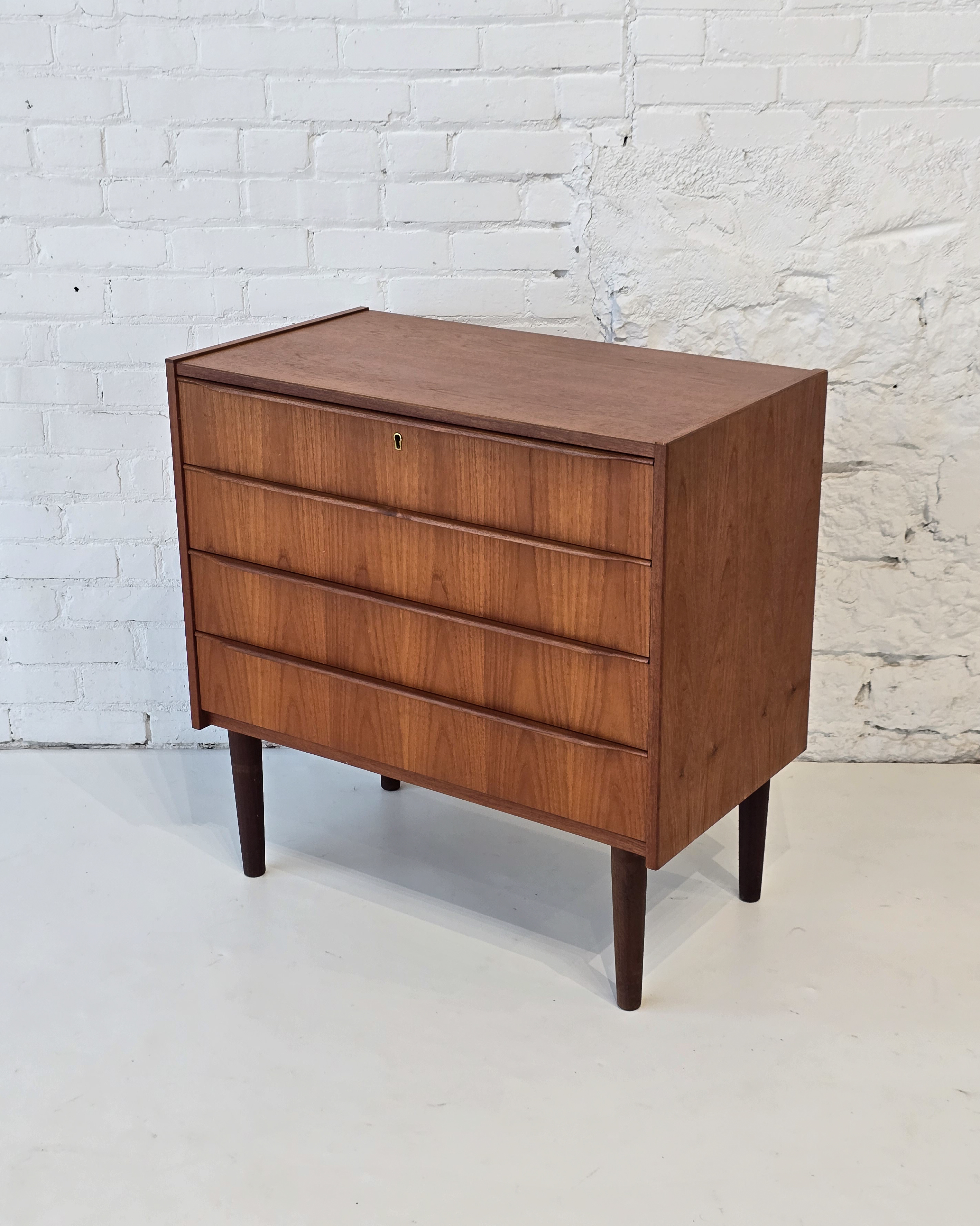 Danish Teak 4-Drawer Chest with Locking Top Drawer