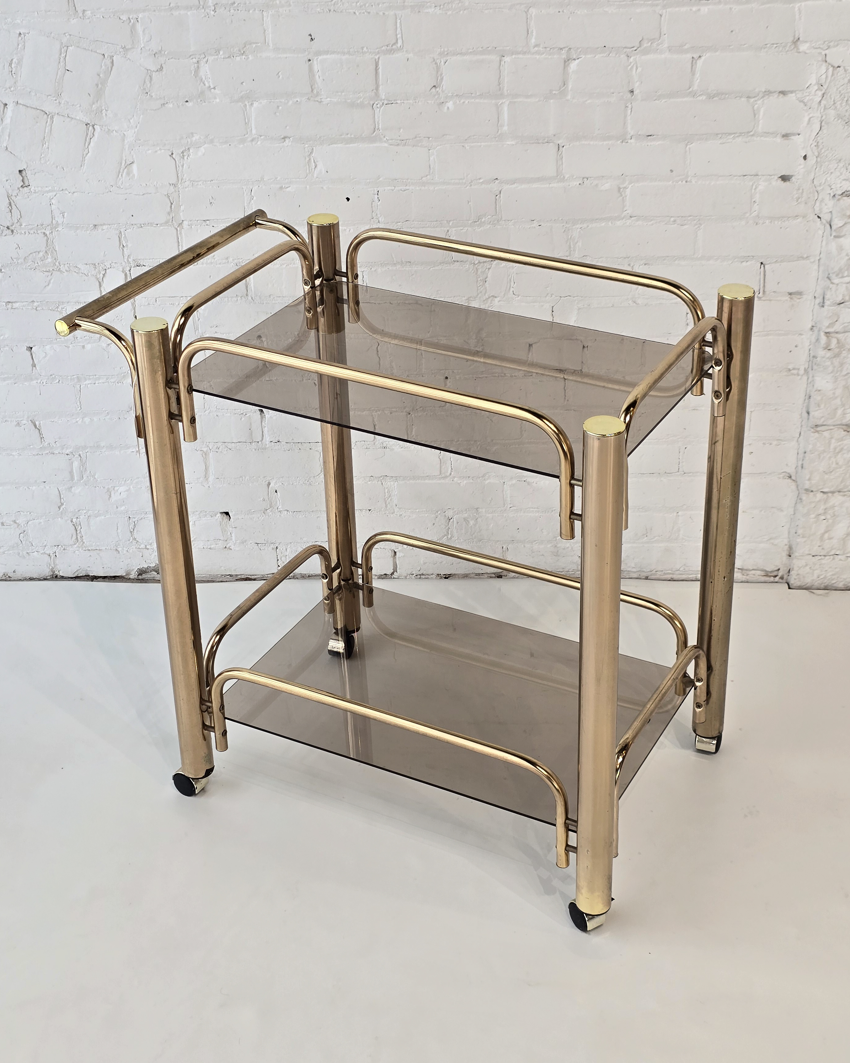 Brass & Smoked Glass Two-Tier Bar Cart