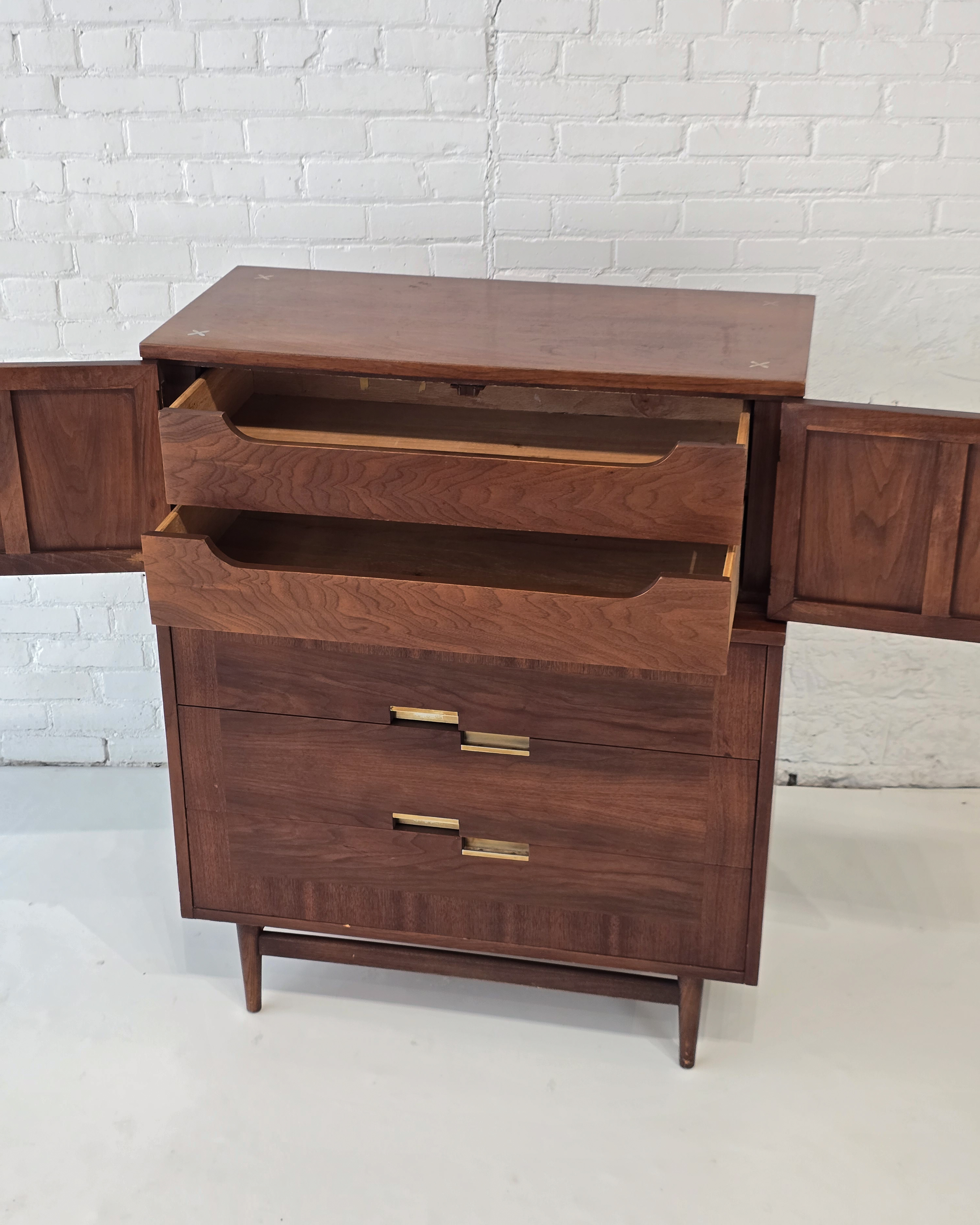 American of Martinsville Walnut Gentlemen's Chest with Cane Cabinet Doors