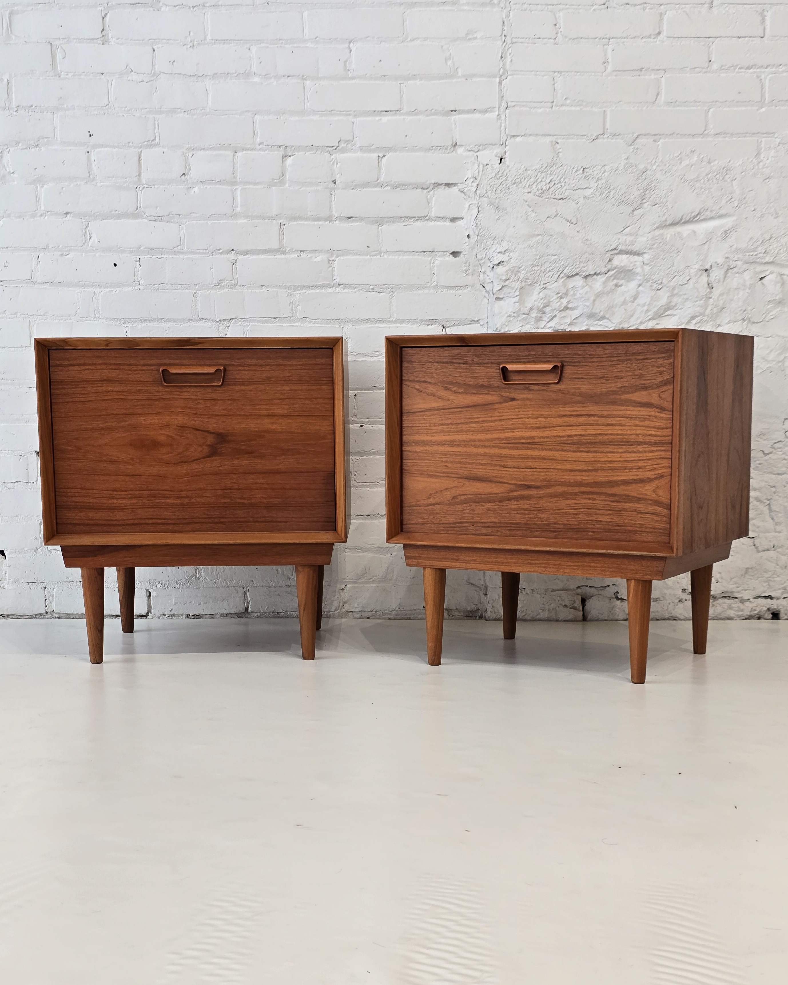 Pair of Walnut Nightstands with Drop Down Doors