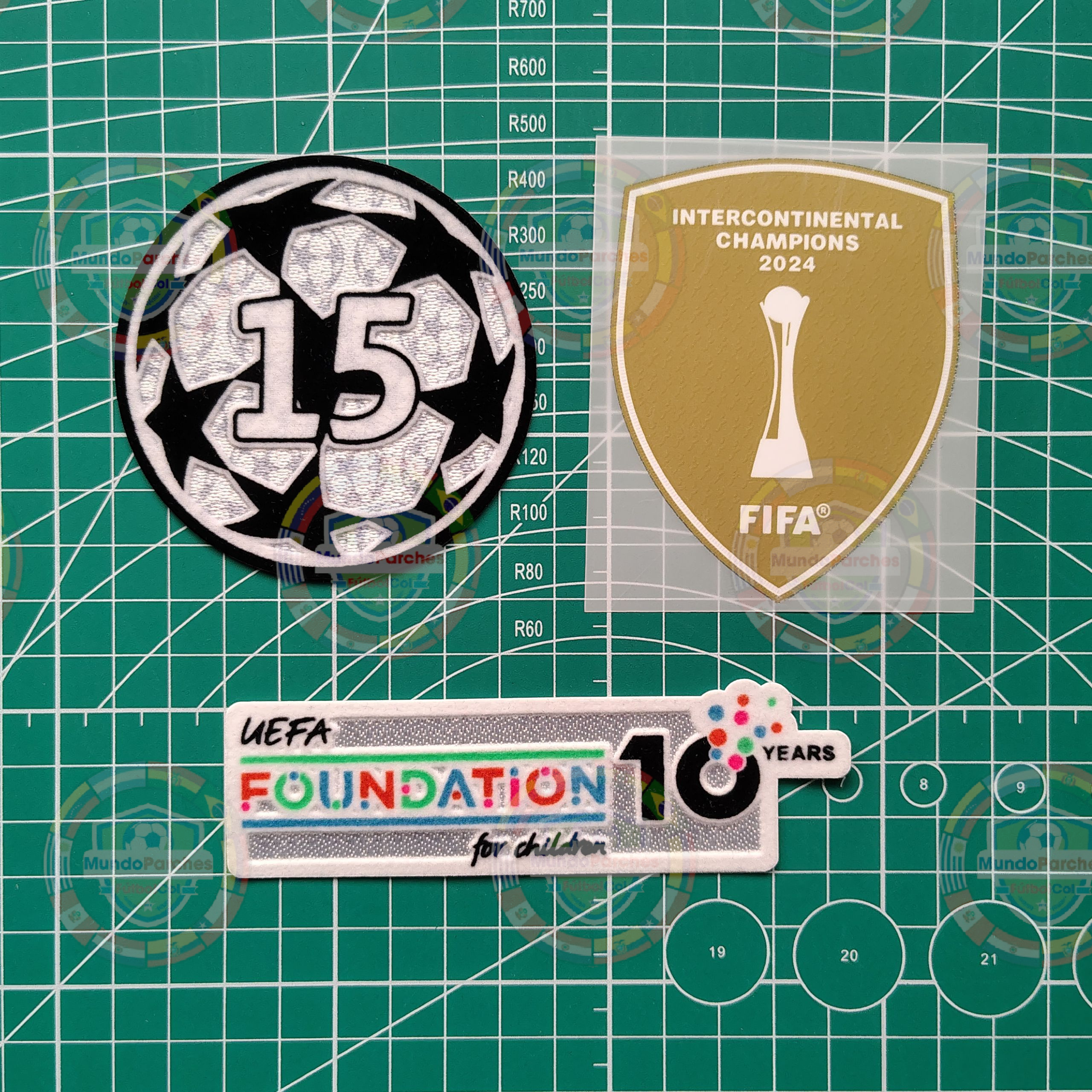 Set Parches Champions League 2025-2026 Real Madrid ( Parche Campeón intercontinental 2024 Impreso)