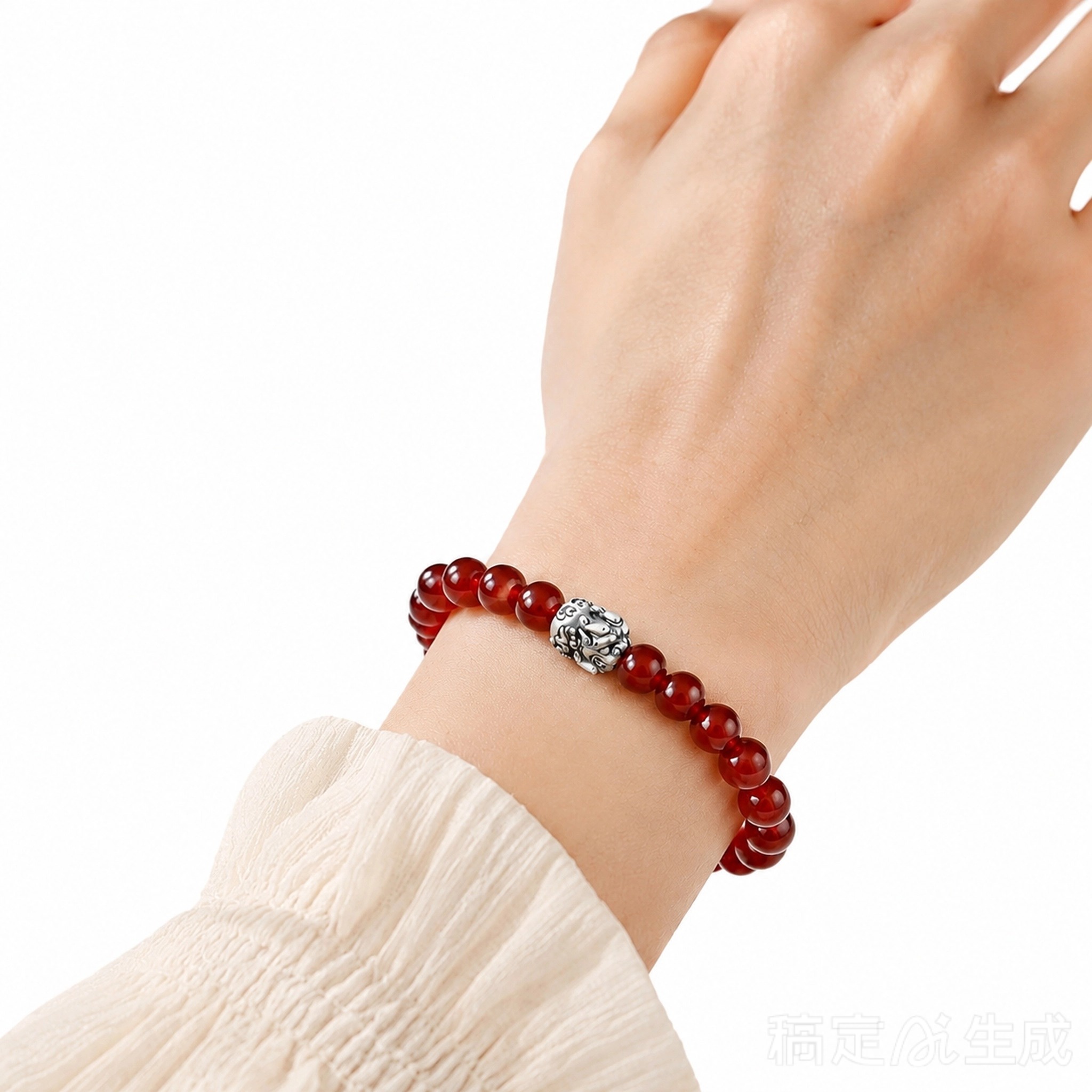Pulsera de Ágata roja natural con detalle en Plata de alta pureza