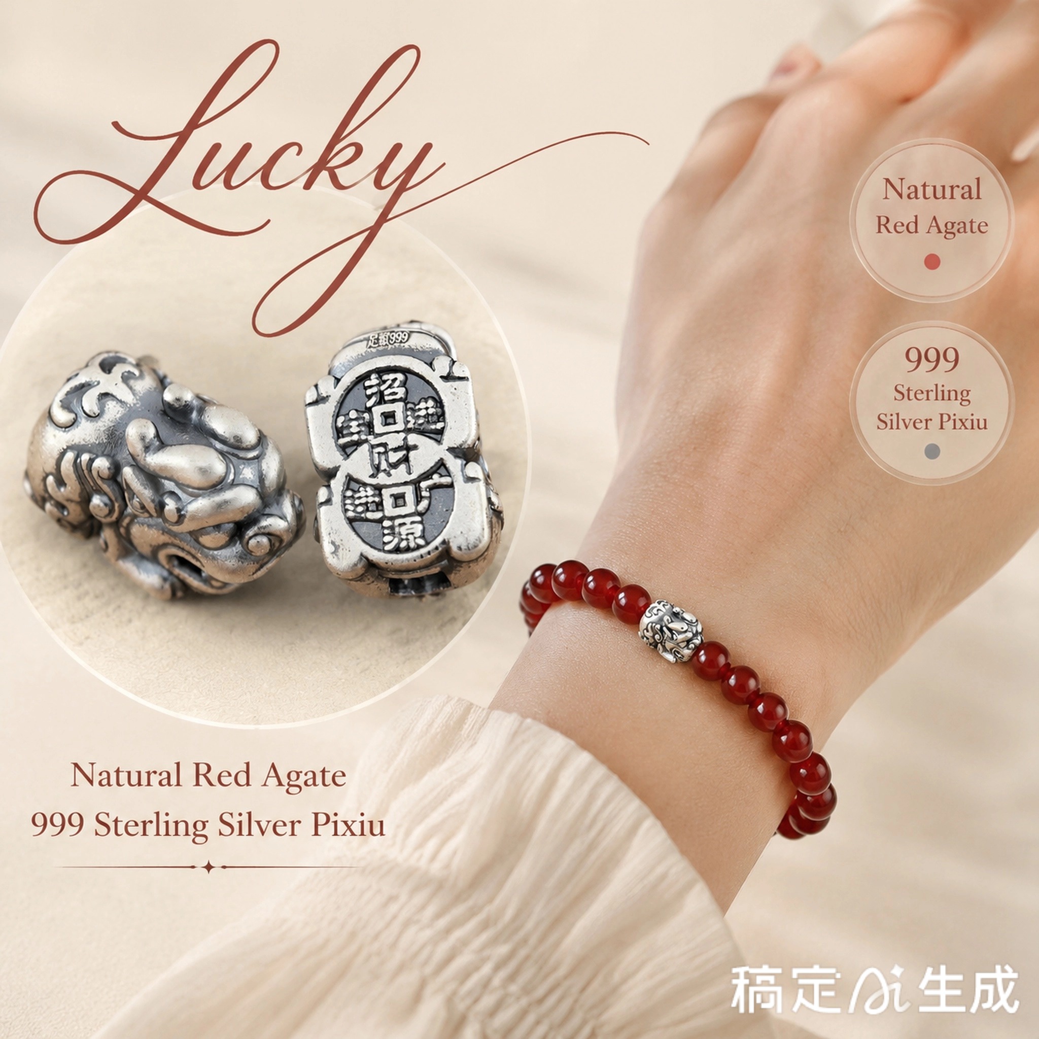 Pulsera de Ágata roja natural con detalle en Plata de alta pureza