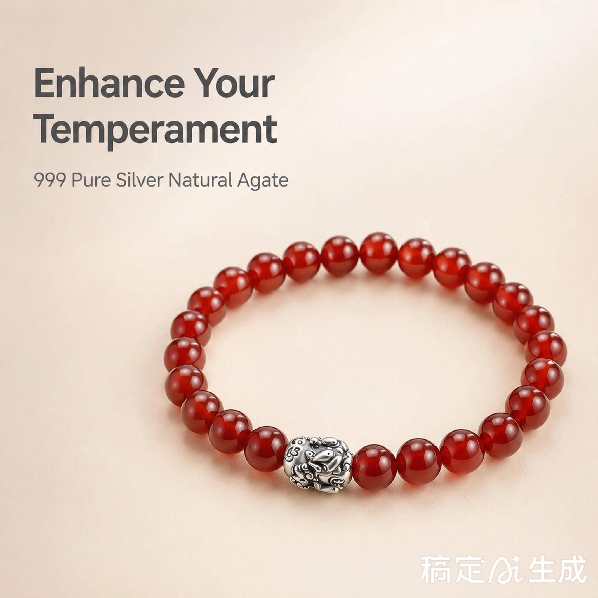 Pulsera de Ágata roja natural con detalle en Plata de alta pureza