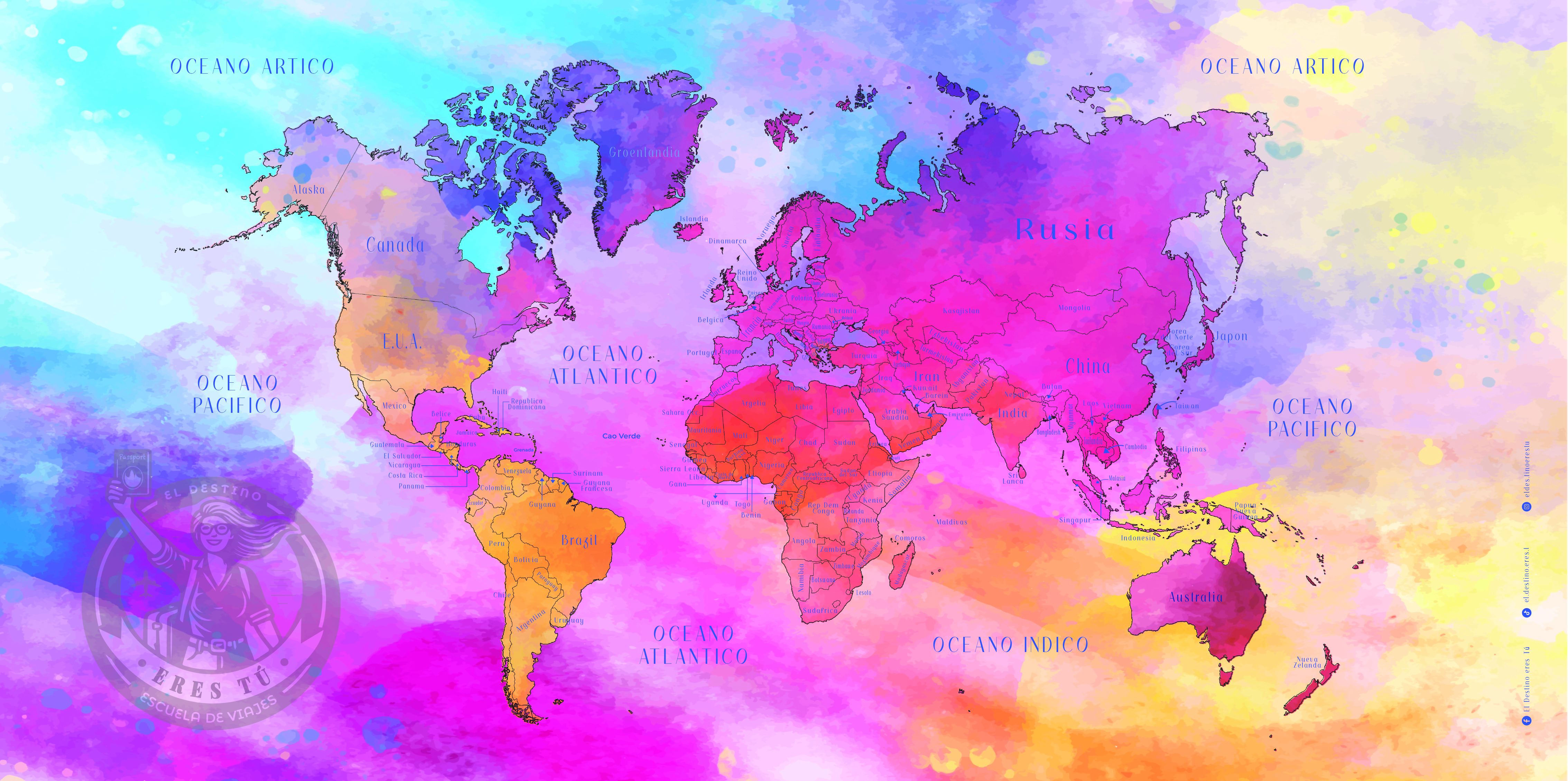 Watercolor World Map Poster