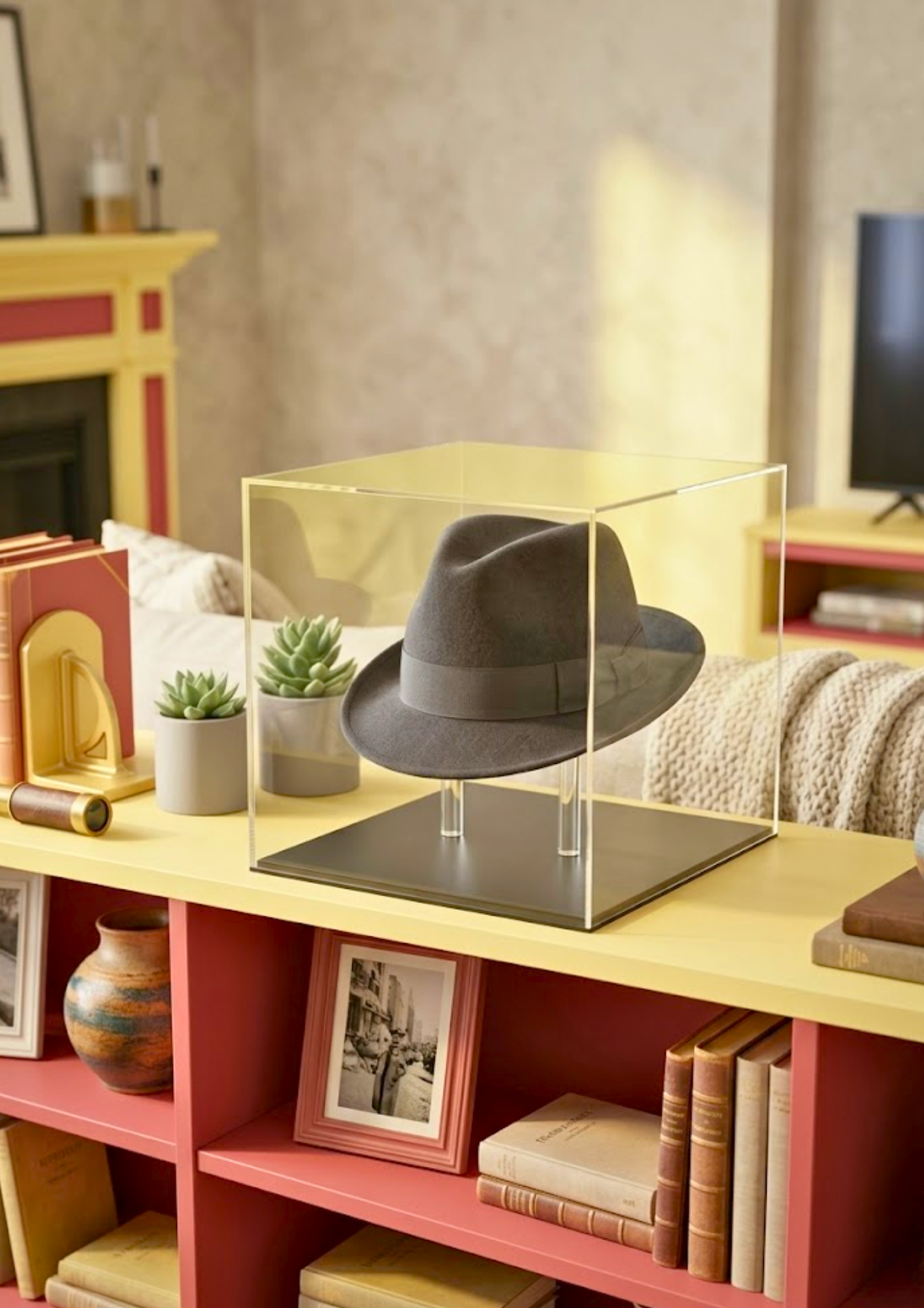 Acrylic Hat Display Case with Hat Stand