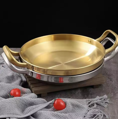 Stainless Steel & Brass Serving Pan