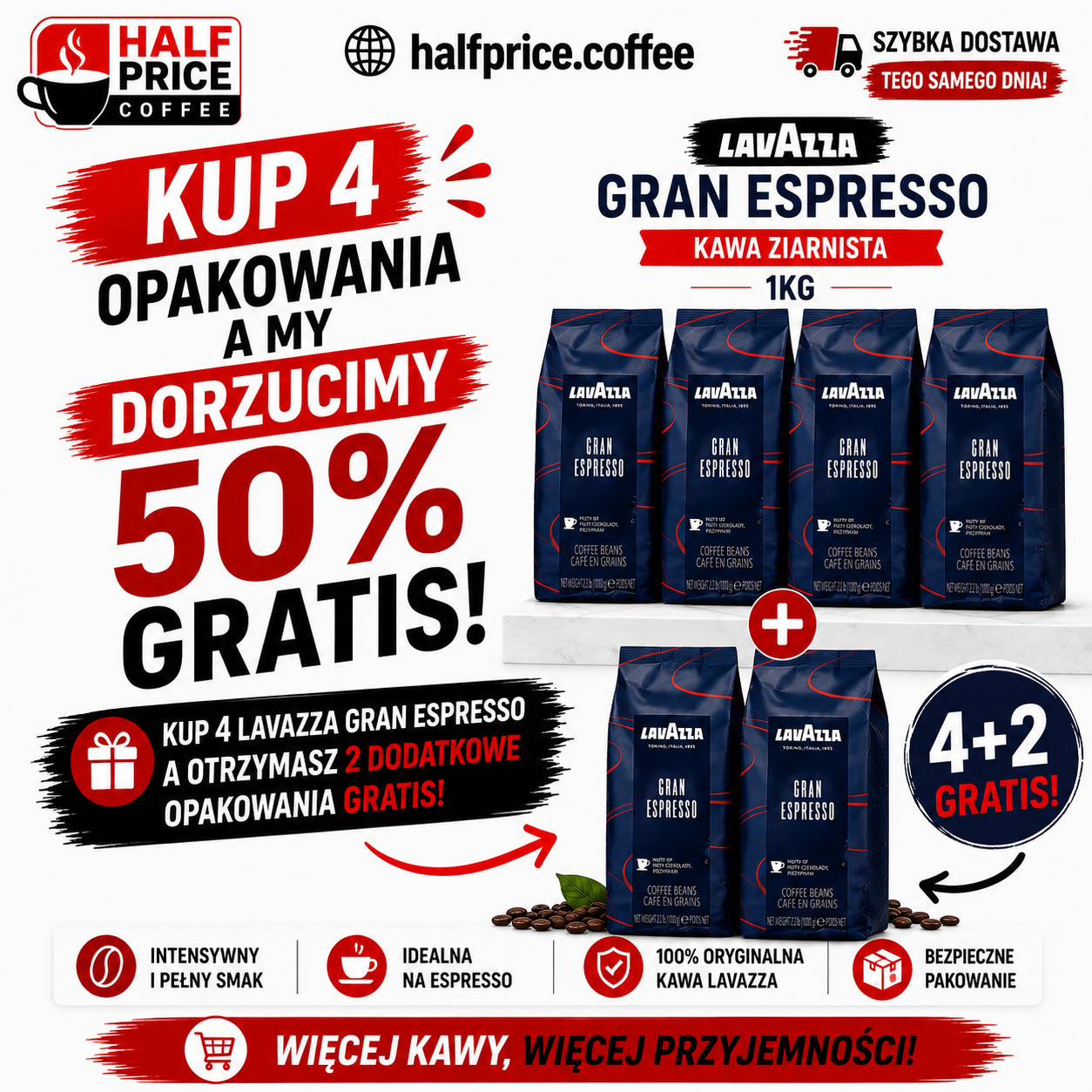Lavazza Gran Espresso - kawa ziarnista 4 kg + 2 kg gratis