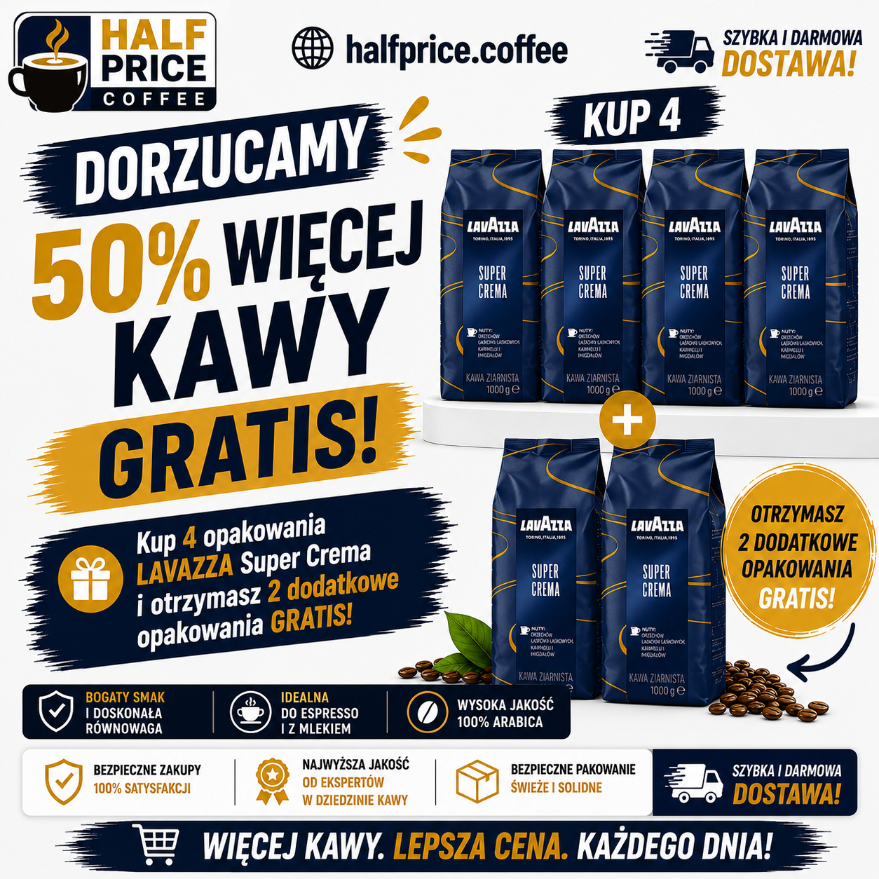 Lavazza Super Crema - kawa ziarnista 4 kg + 2 kg gratis