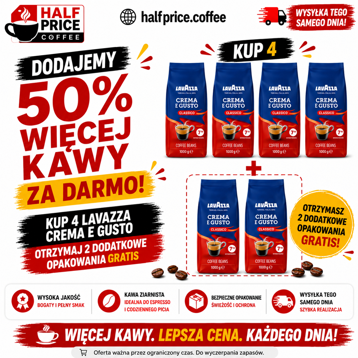 Lavazza Crema e Gusto Classico - kawa ziarnista 4 kg + 2 kg gratis