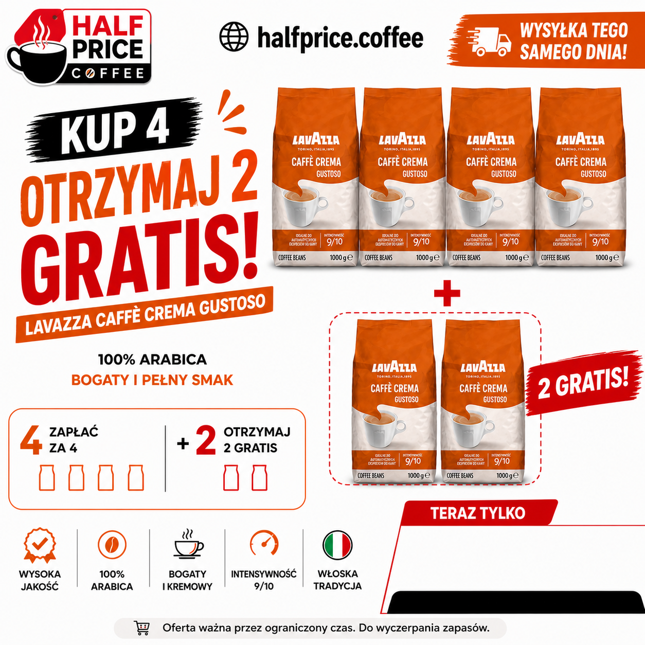 Lavazza Caffè Crema Gustoso - kawa ziarnista 4 kg + 2 kg gratis